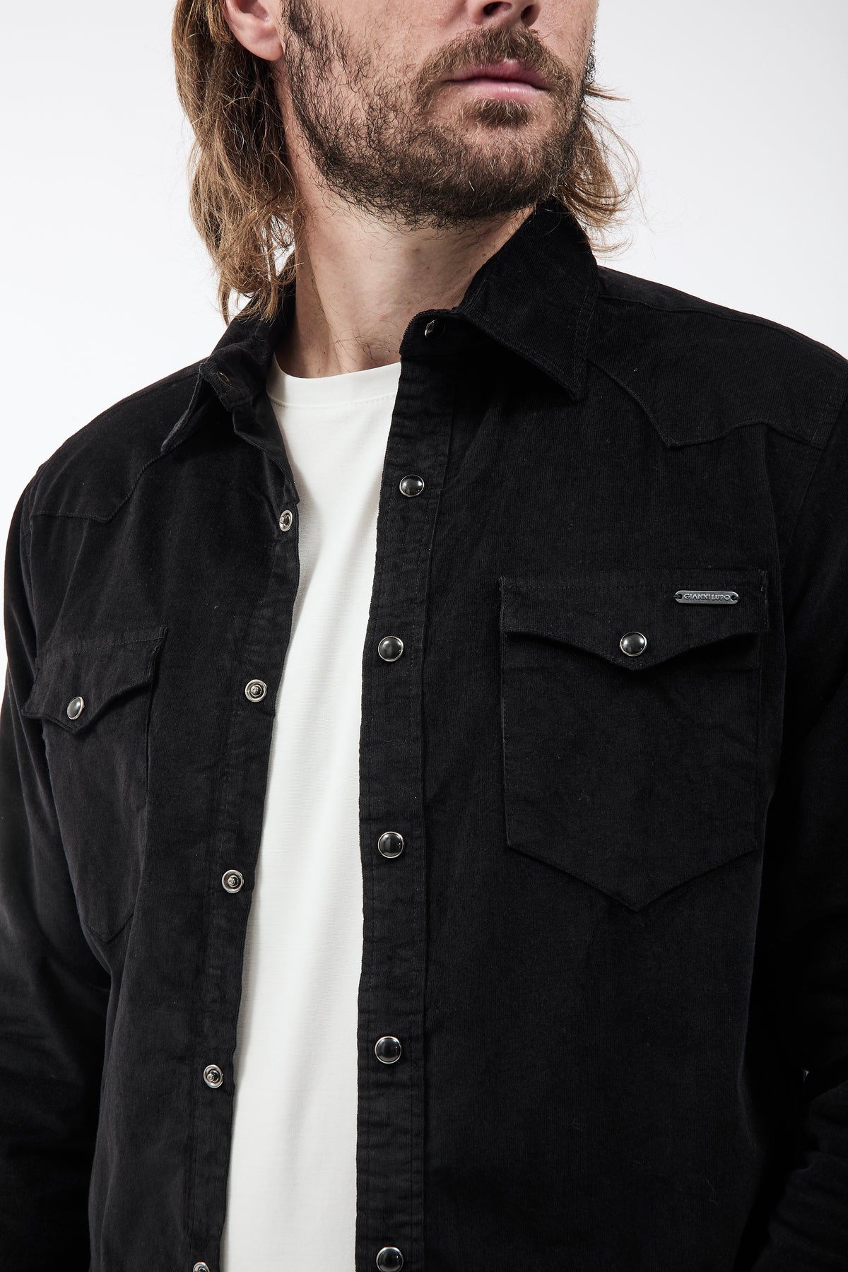 Camicia Gianni Lupo Velluto Nera 7800