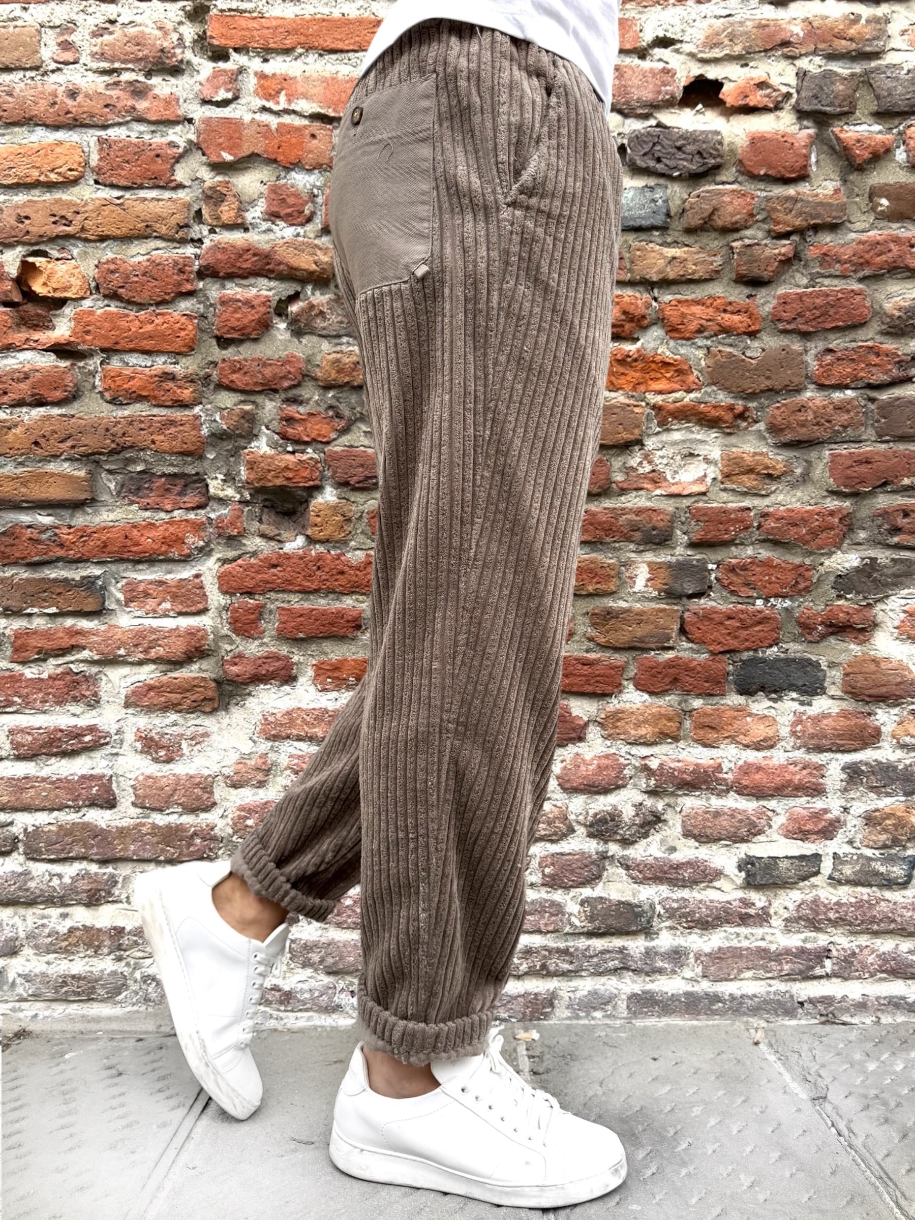 Pantalone Block Eleven Velluto Canvas Tortora (12242336055636)