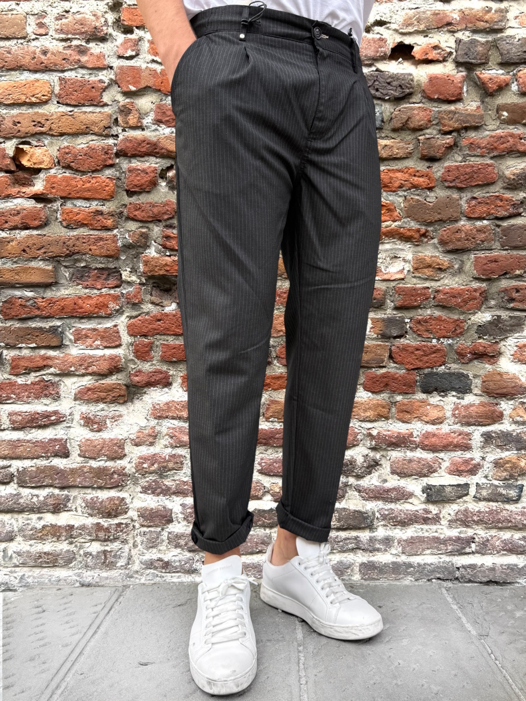 Pantalone Block Eleven Coulisse Gessato Nero (12239492055380)
