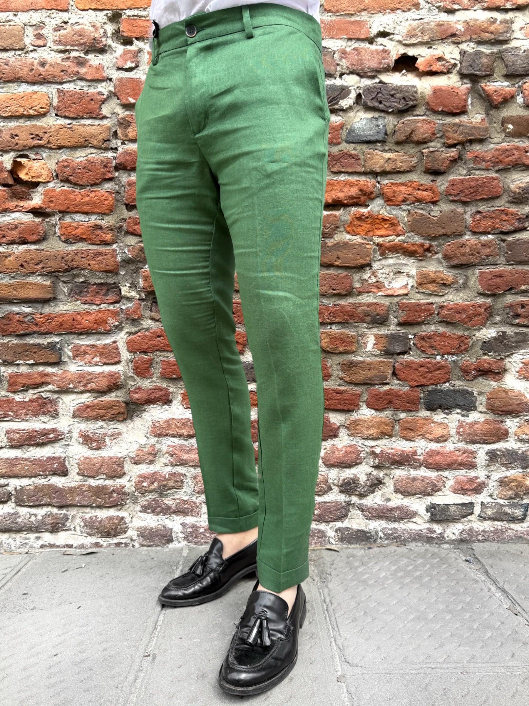 Pantalone Over-D Chino Lino Verde G11 (11988894843220)