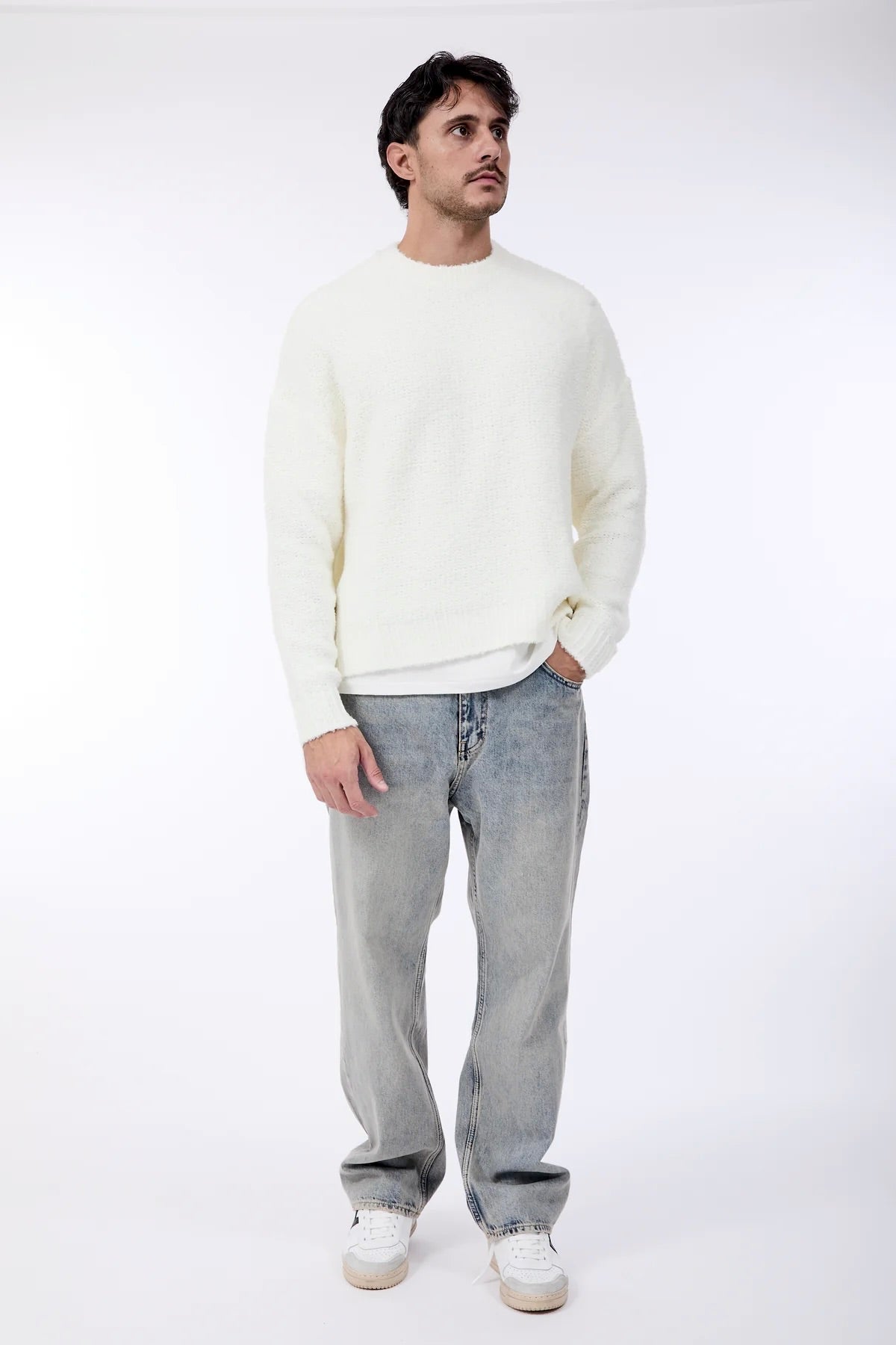 Maglione Over-d Bouclé Cropped Panna M65