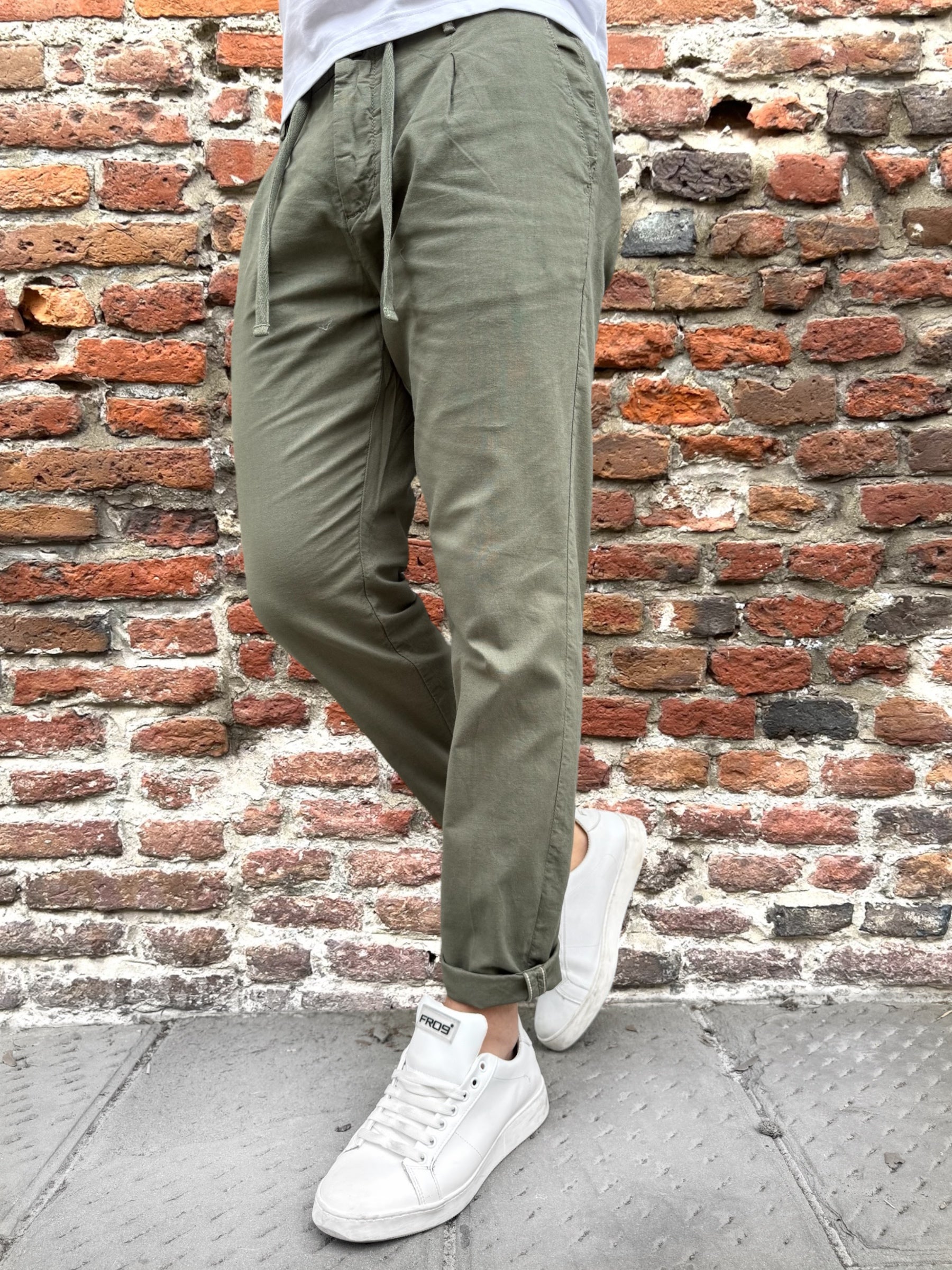 Pantalone Over-D Lino Relaxed Fit Verde P06 (12102815023444)