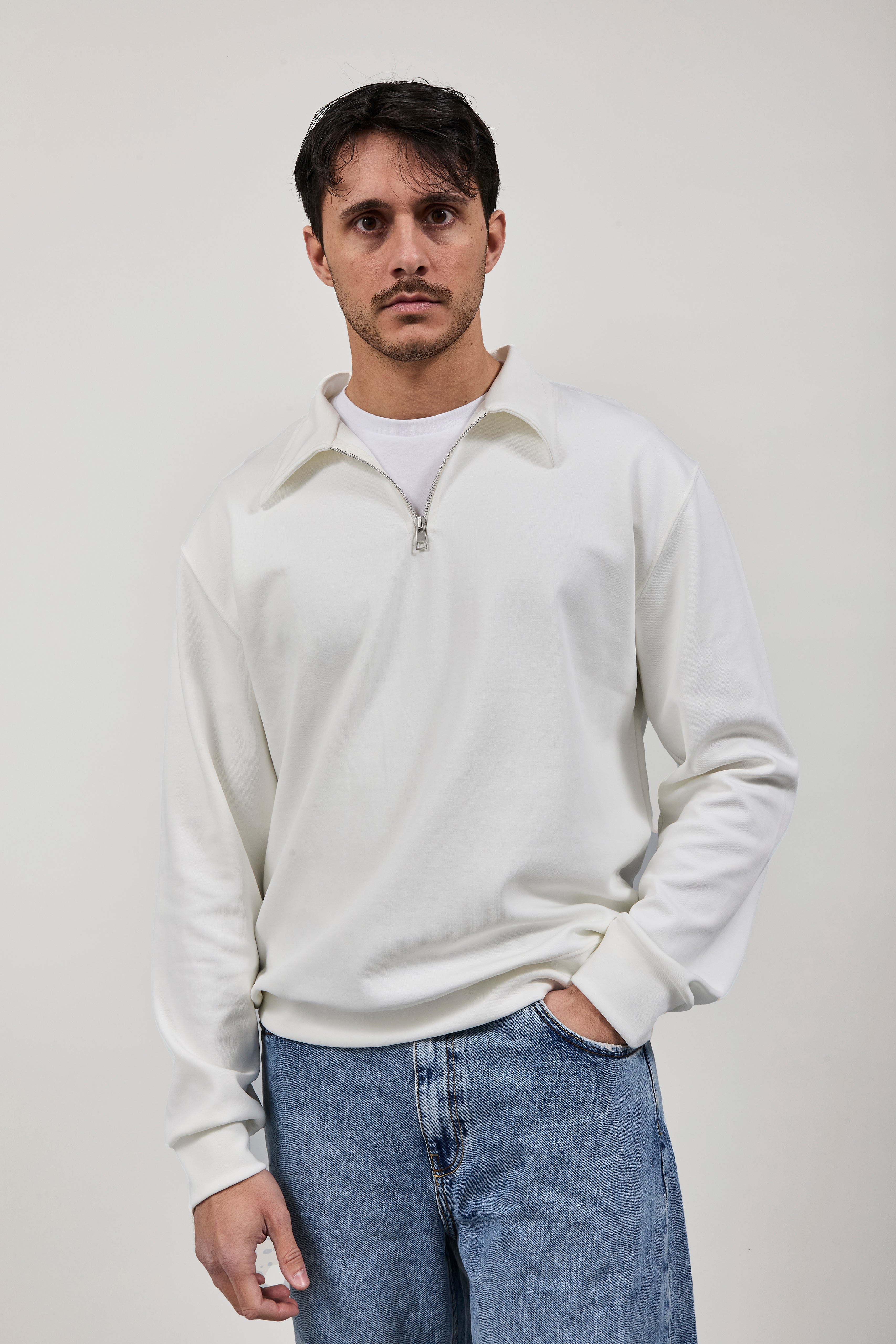 Felpa Berna Polo Zip Interlock Panna