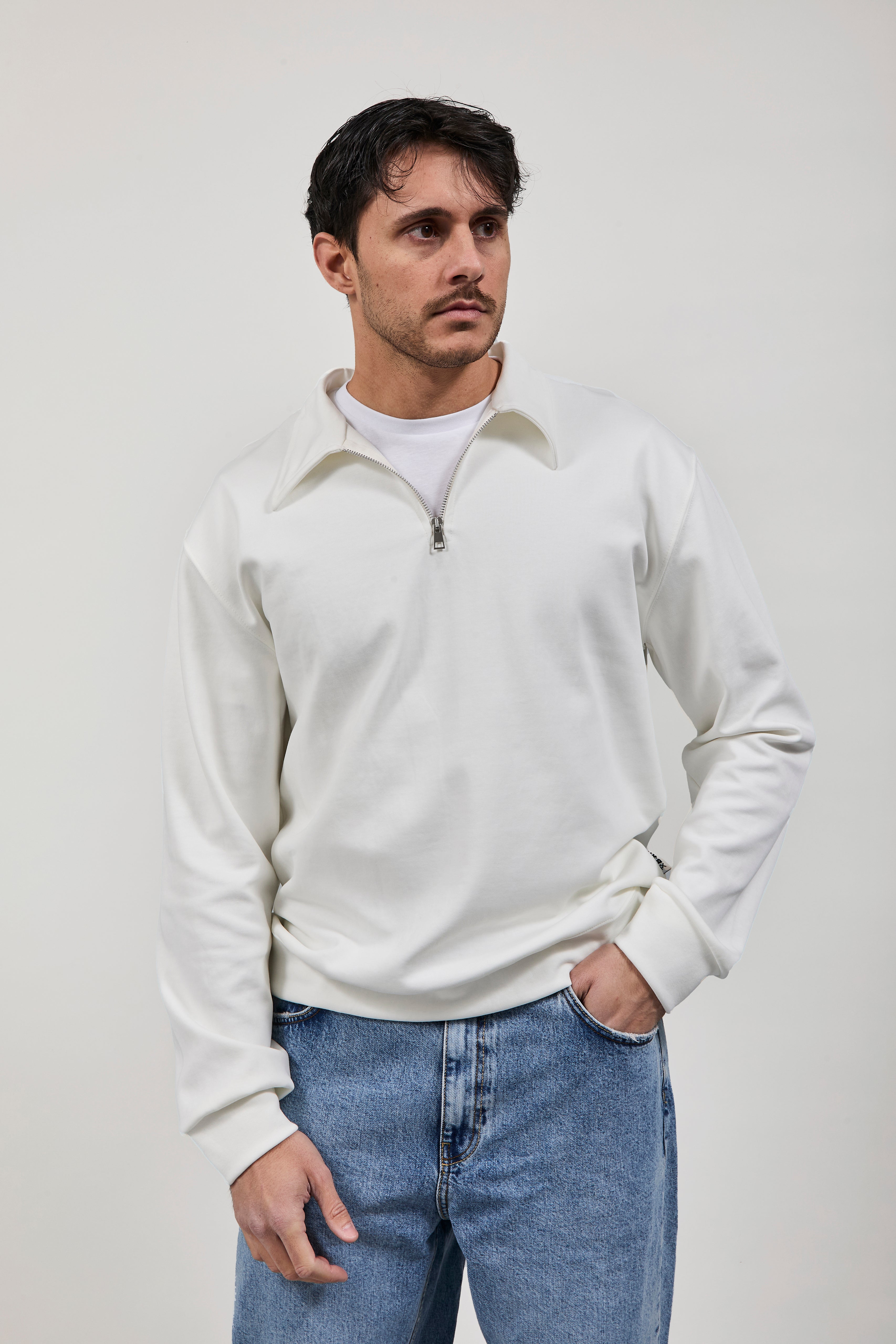 Felpa Berna Polo Zip Interlock Panna