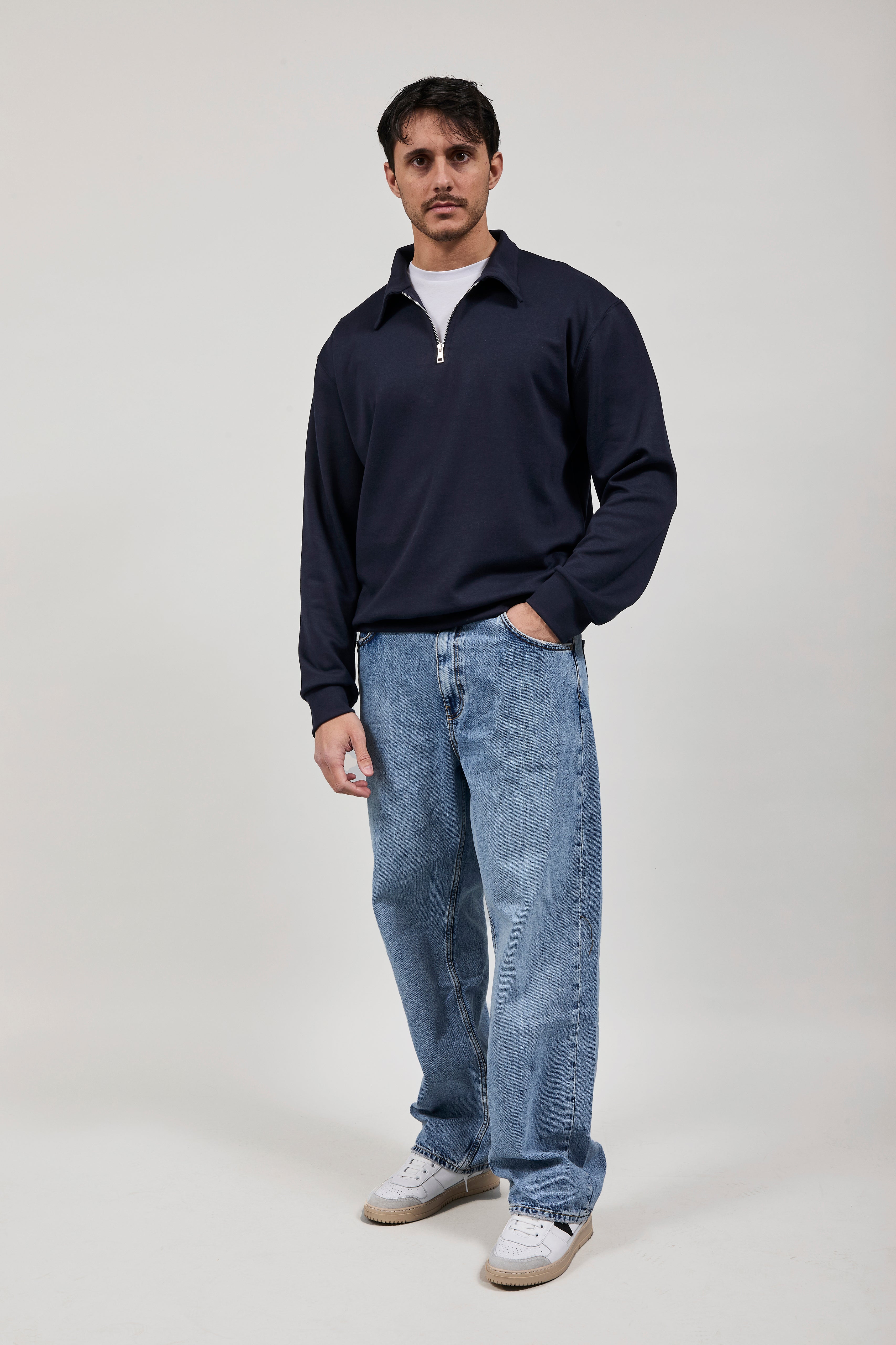 Felpa Berna Polo Zip Interlock Blu