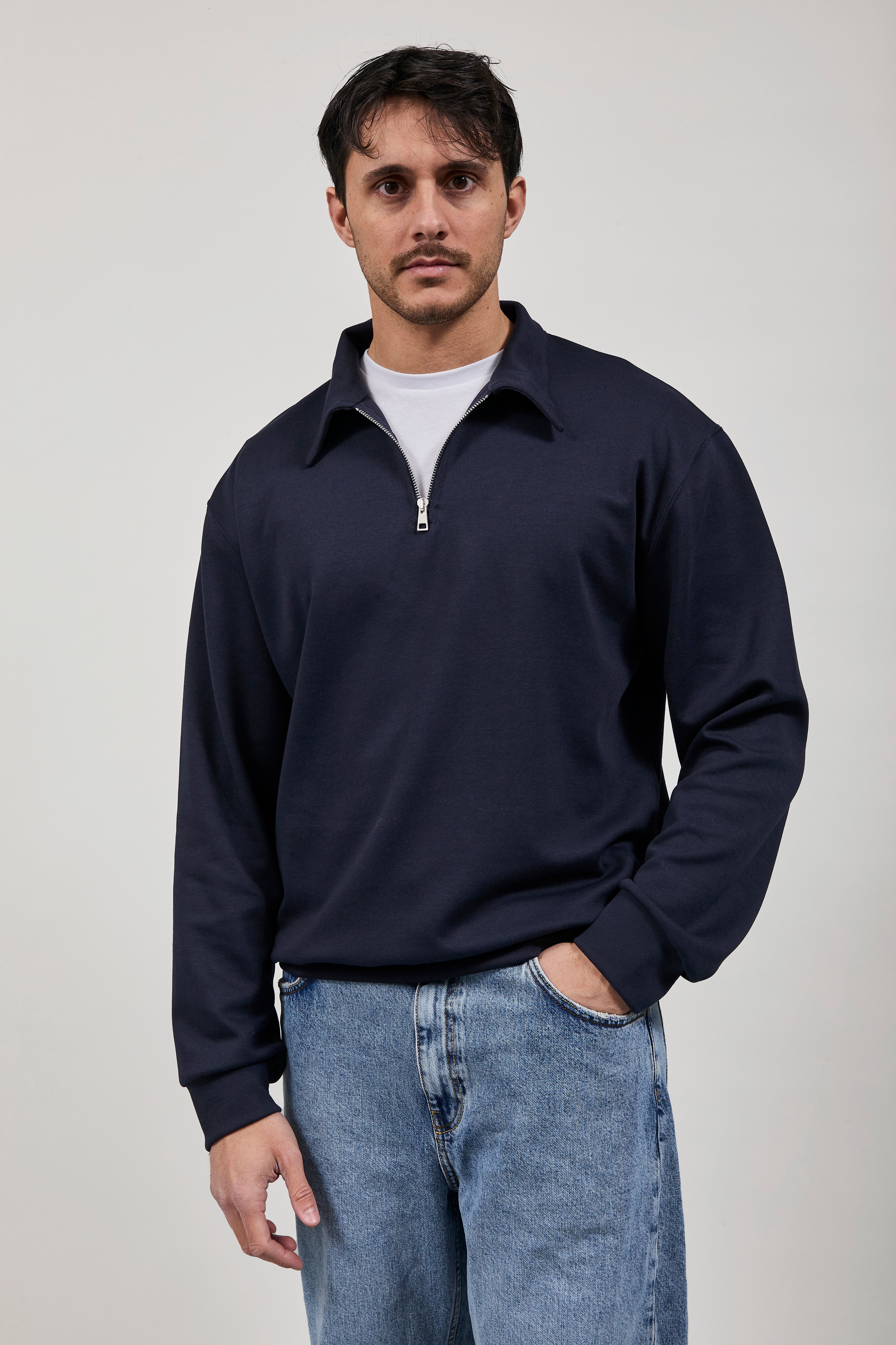 Felpa Berna Polo Zip Interlock Blu