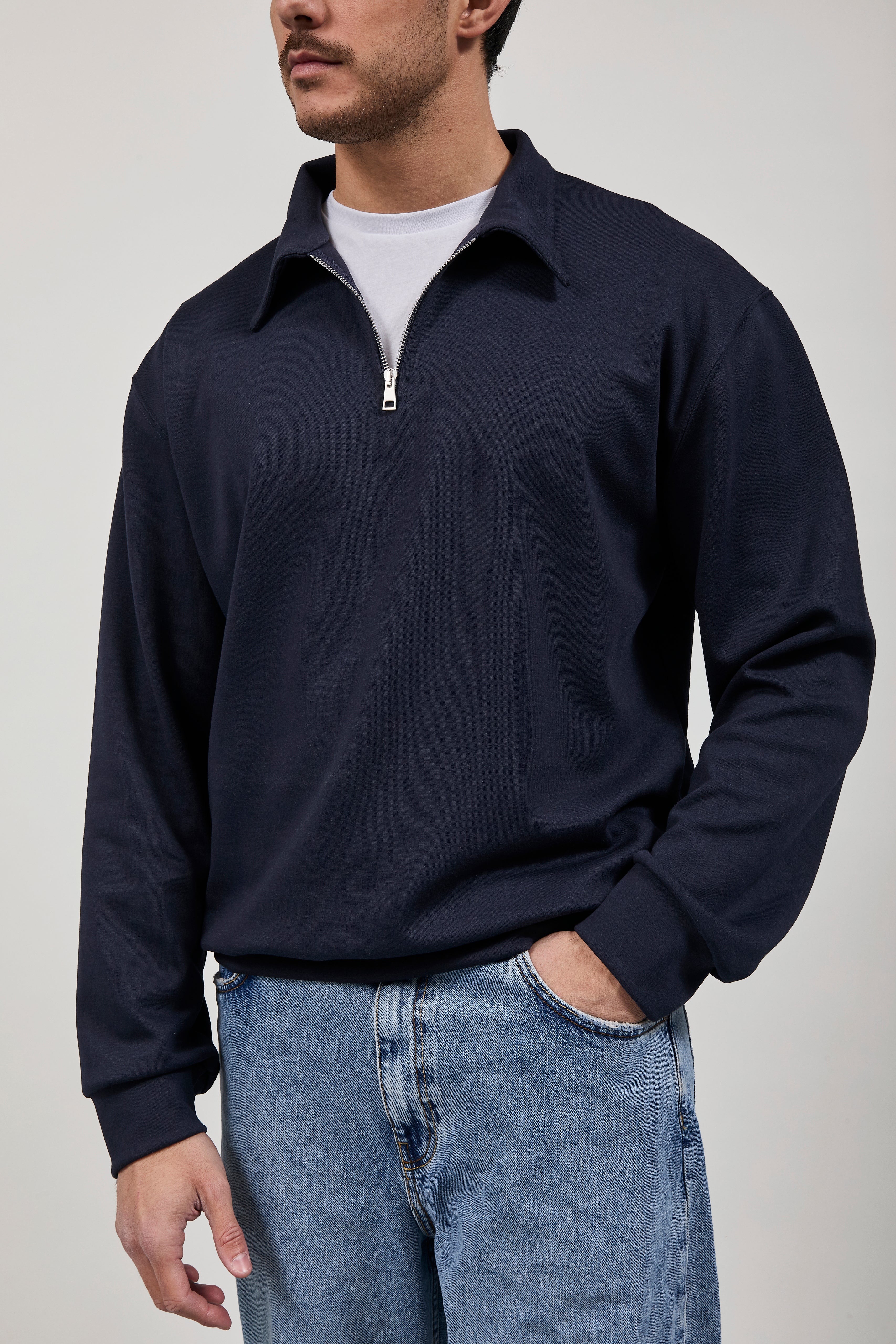 Felpa Berna Polo Zip Interlock Blu