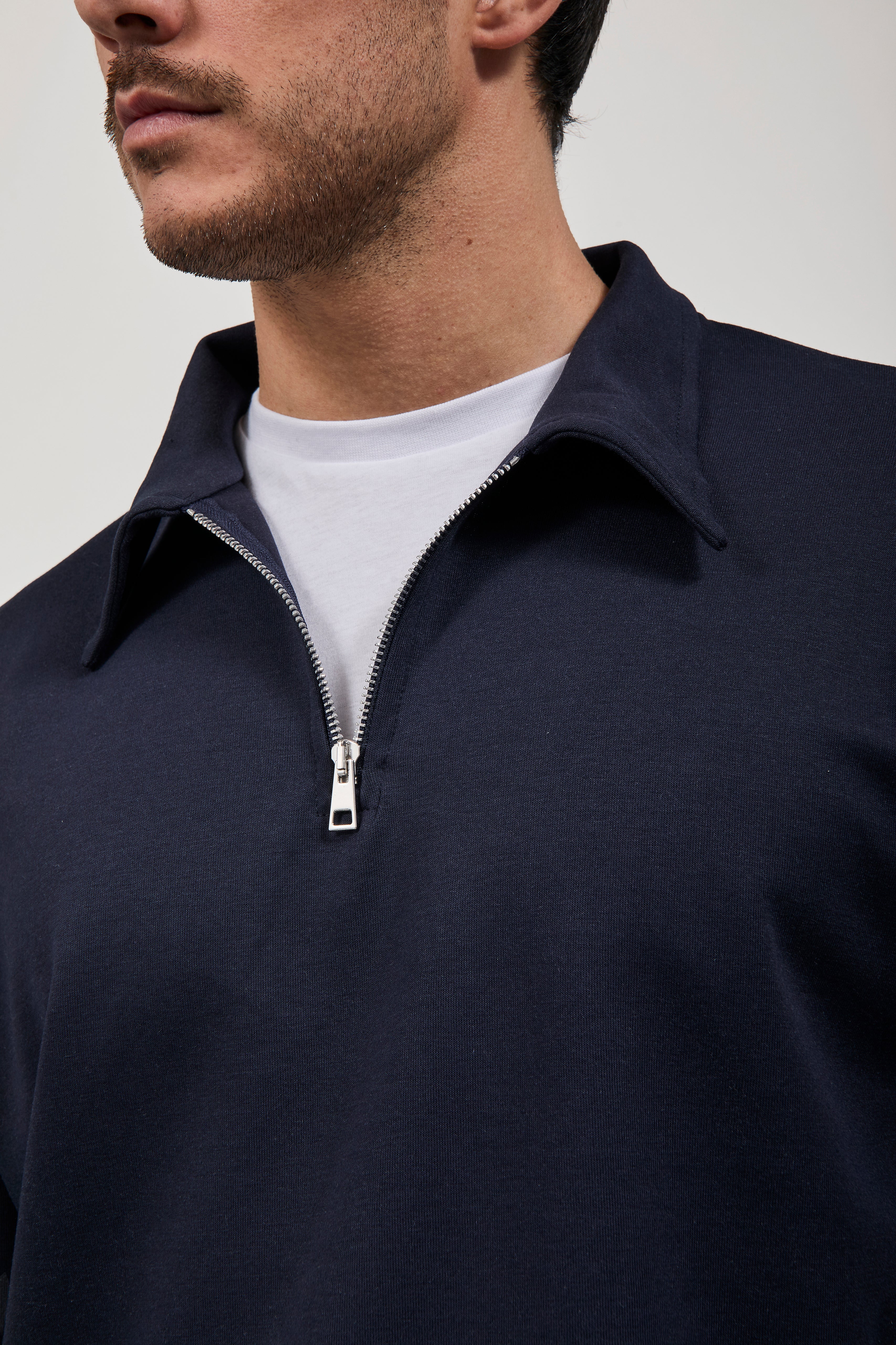 Felpa Berna Polo Zip Interlock Blu