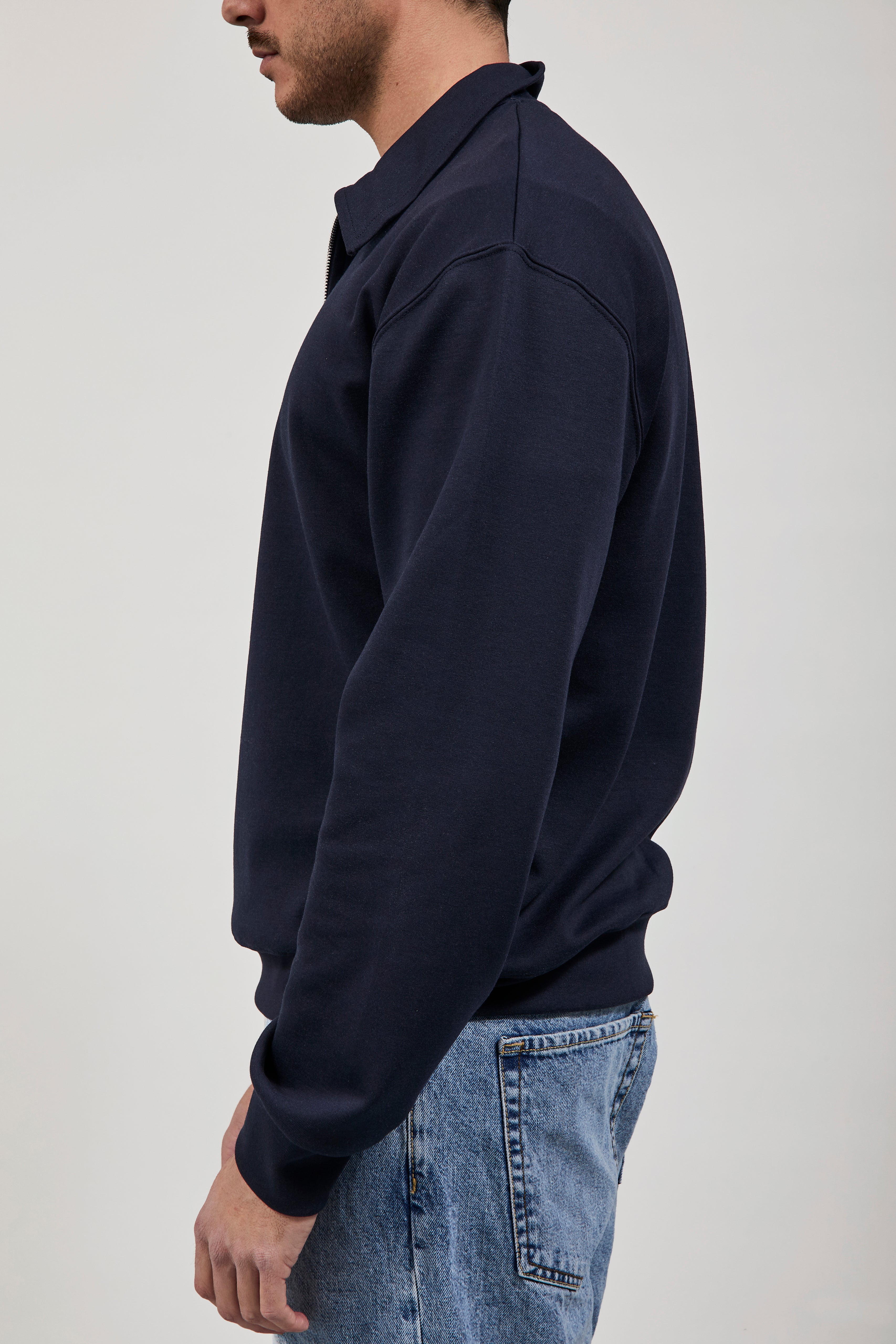 Felpa Berna Polo Zip Interlock Blu