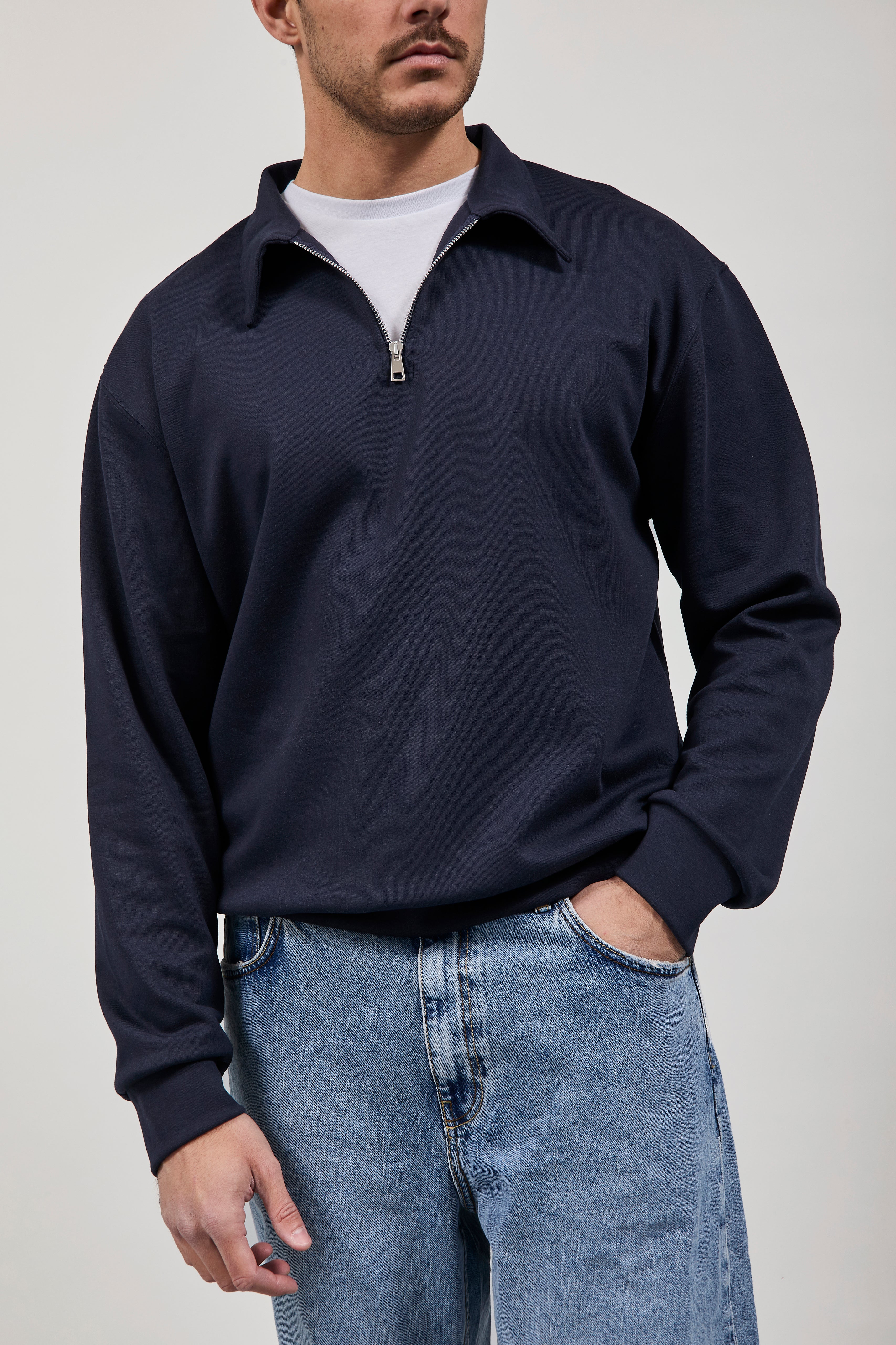 Felpa Berna Polo Zip Interlock Blu
