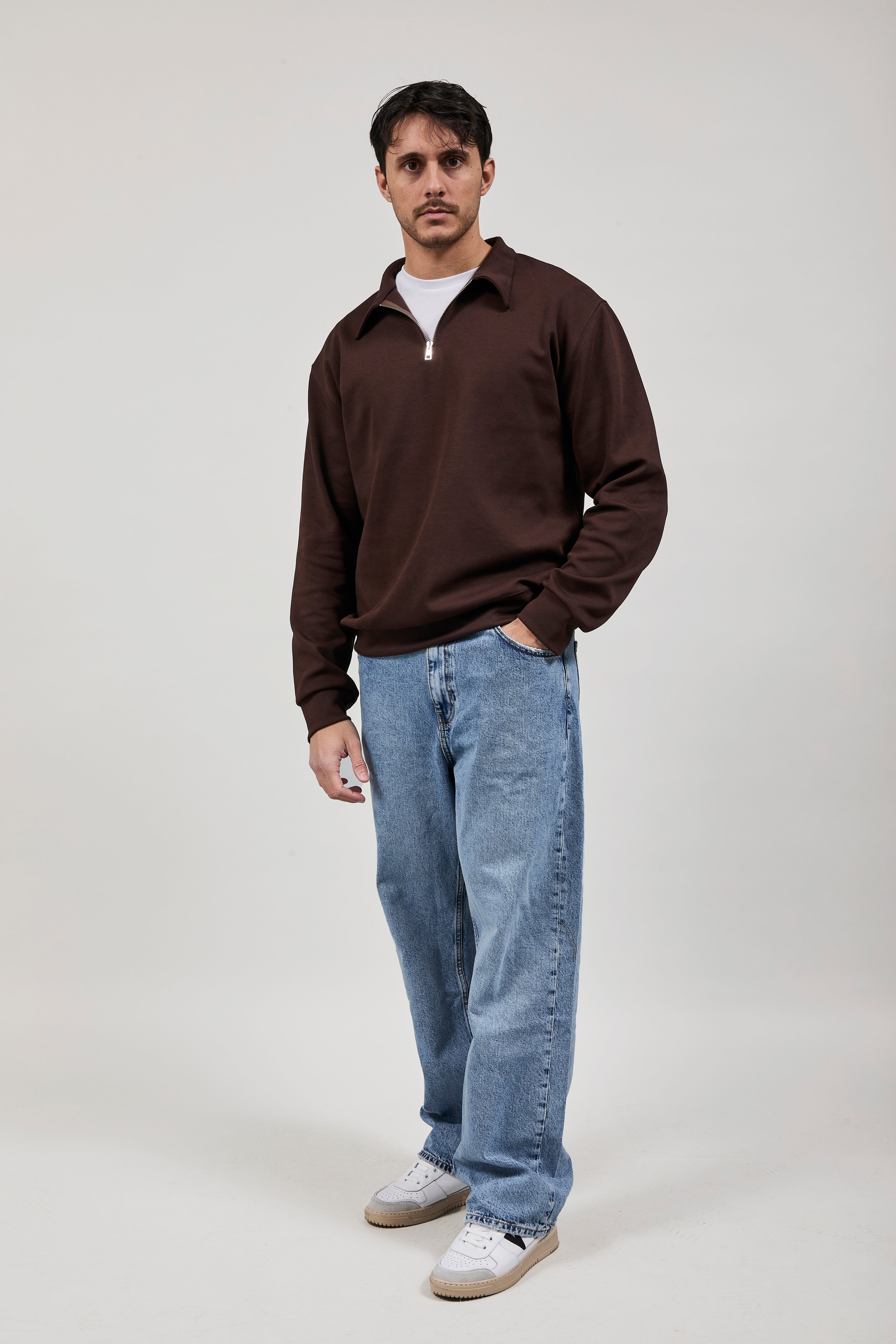 Felpa Berna Polo Zip Interlock Moro