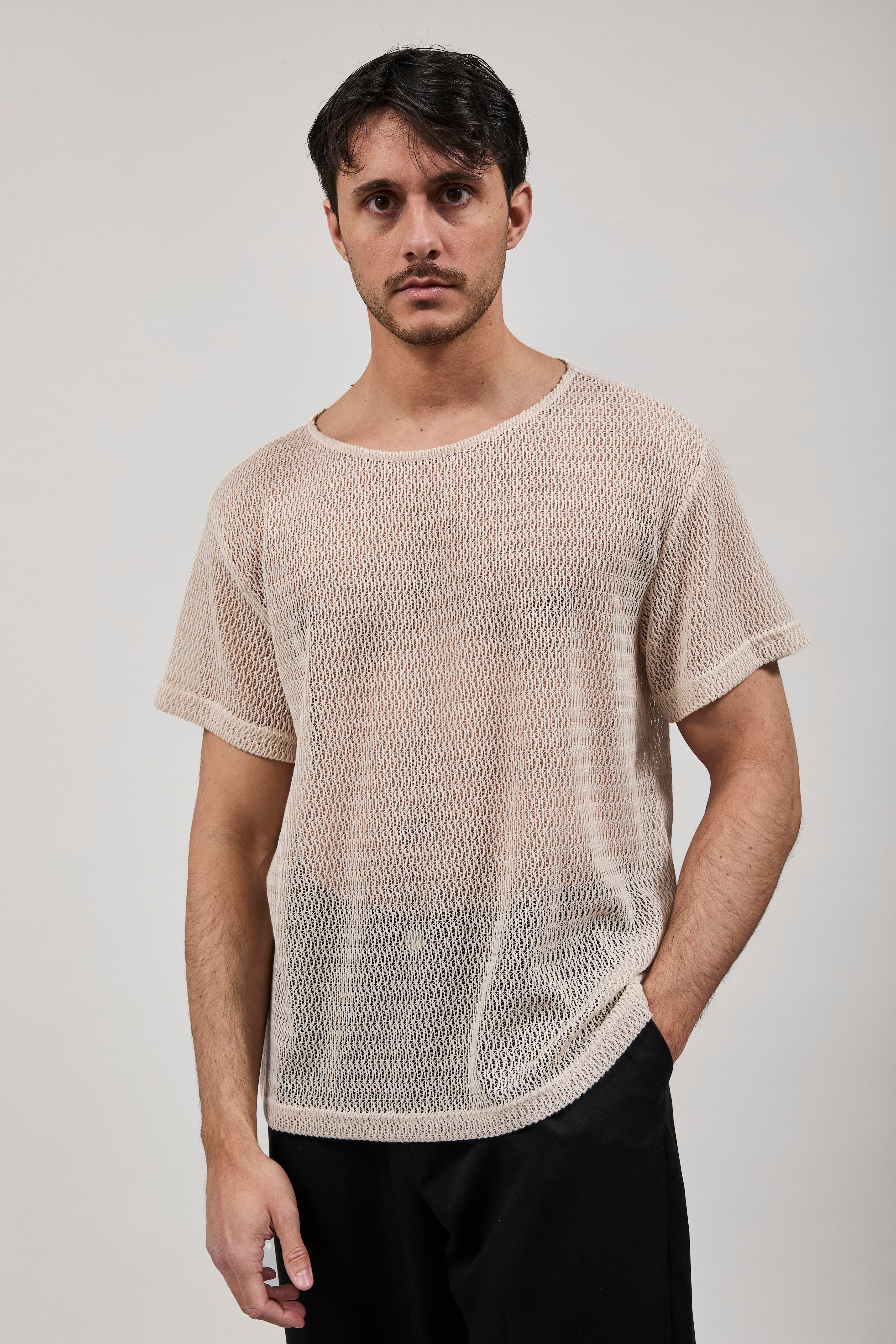 Maglia Over-d Traforata Beige T49