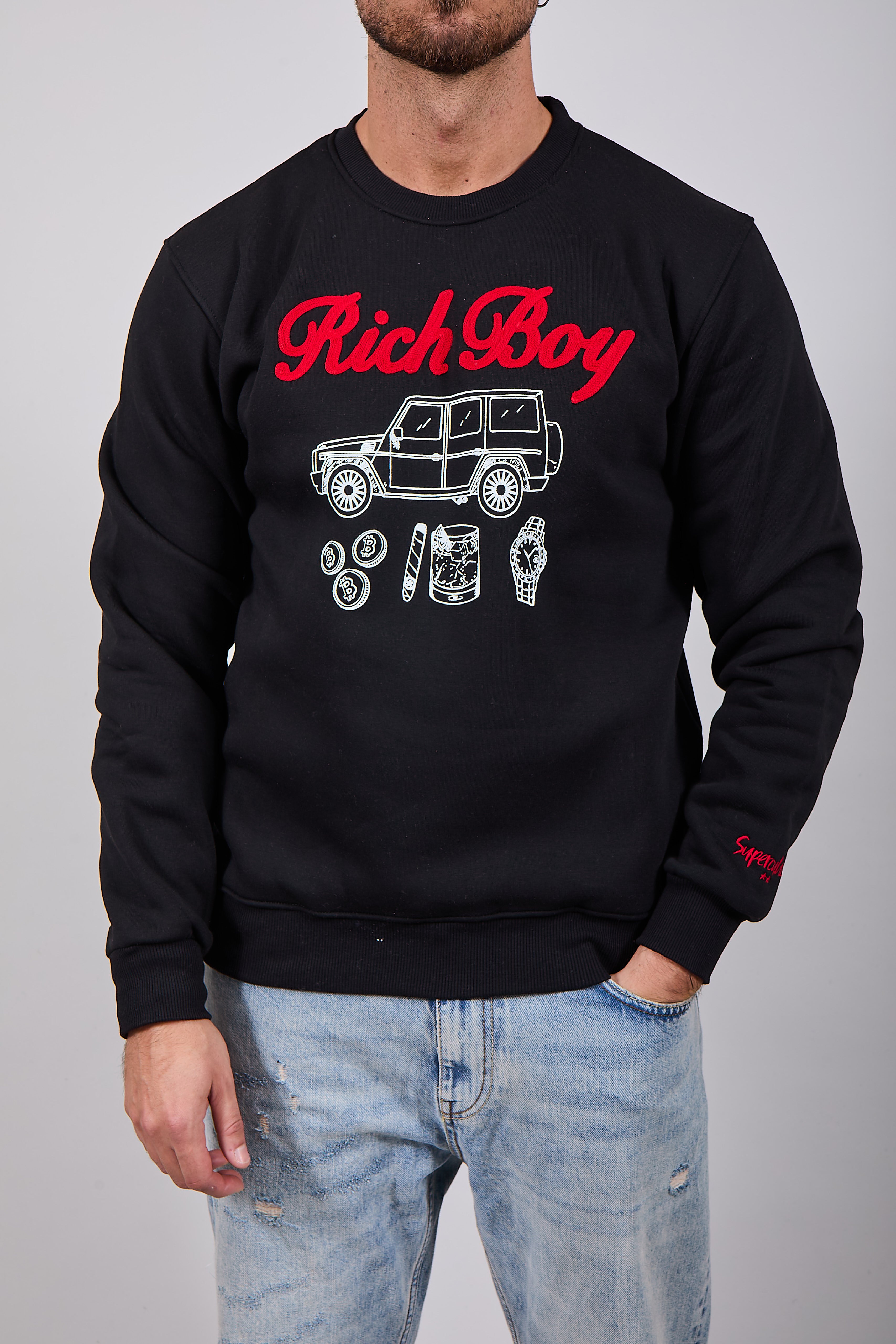 Felpa Superculture Girocollo Nera A1355 (12218717503828)