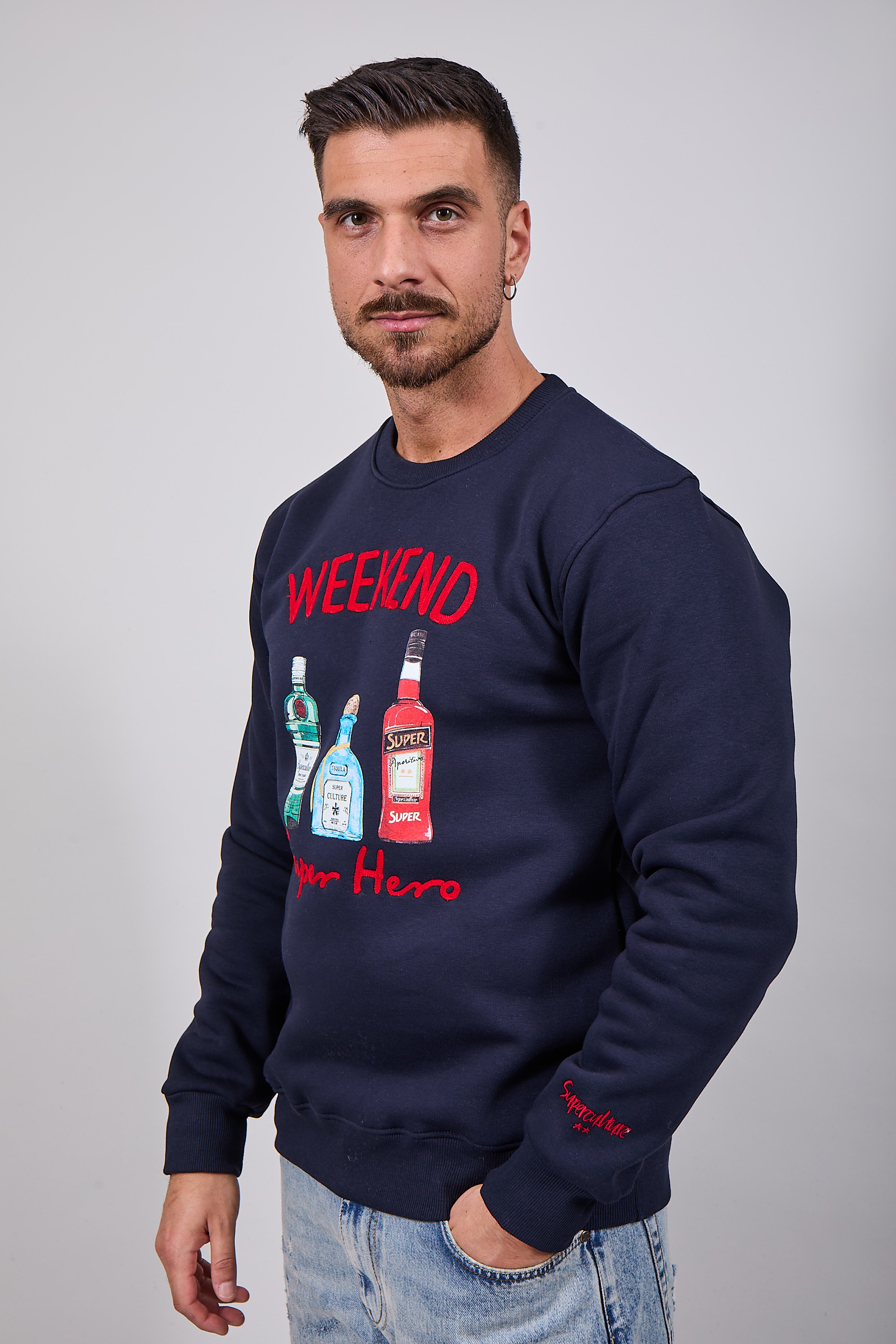 Felpa Superculture Girocollo Blu A1365 (12218732544340)