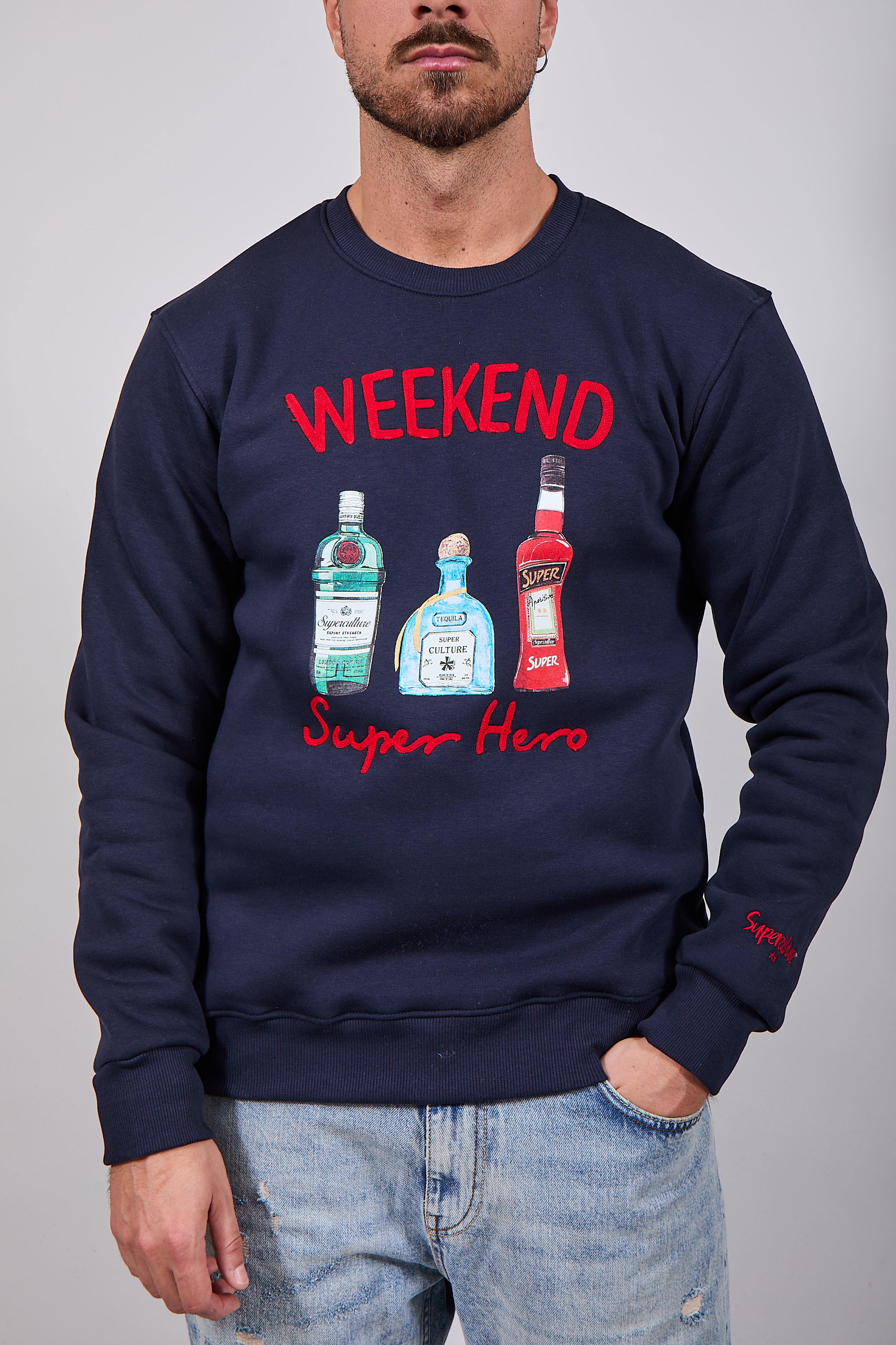 Felpa Superculture Girocollo Blu A1365 (12218732544340)
