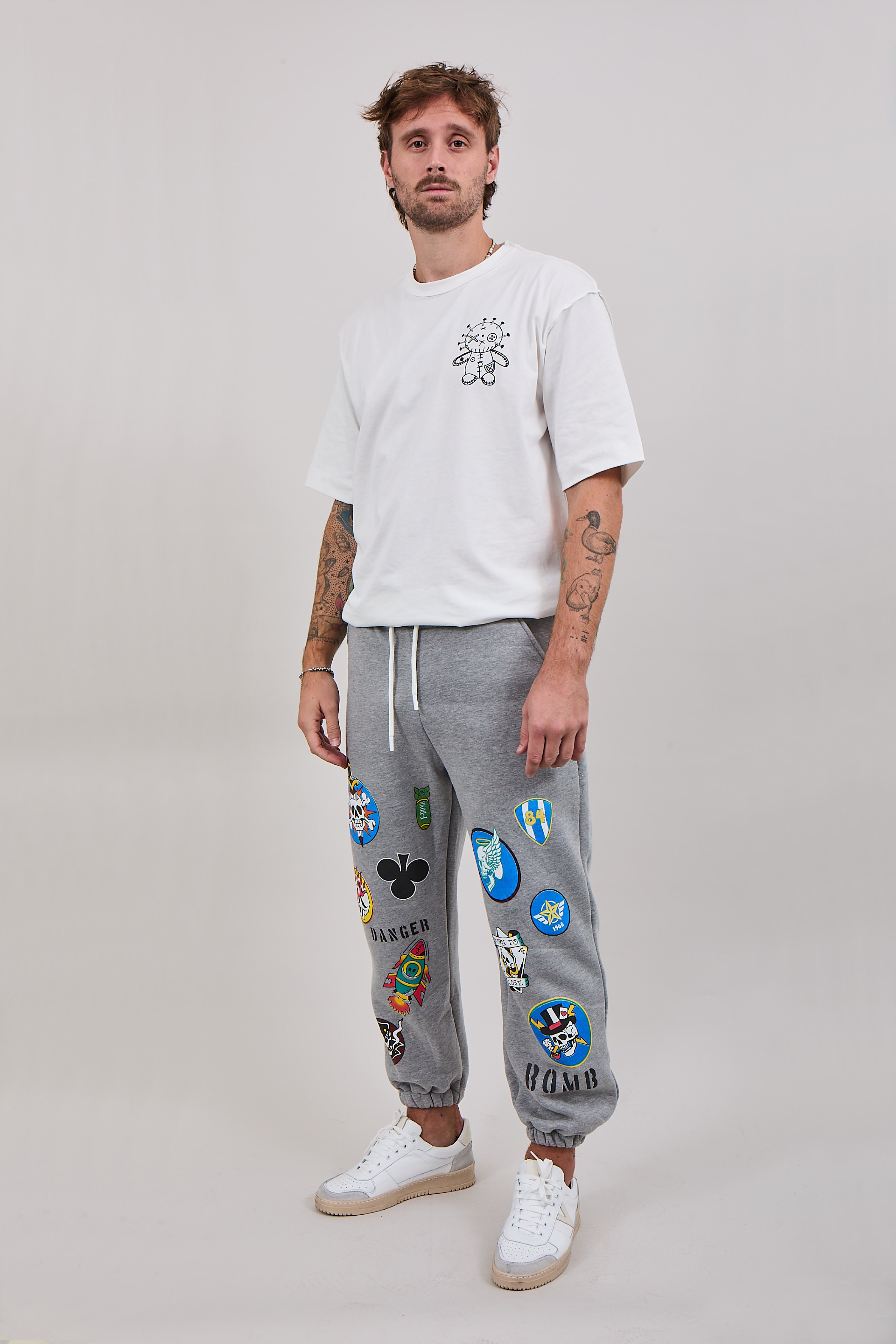 Pantalone Berna Felpa Stampe Grigio Melange (12275135840596)