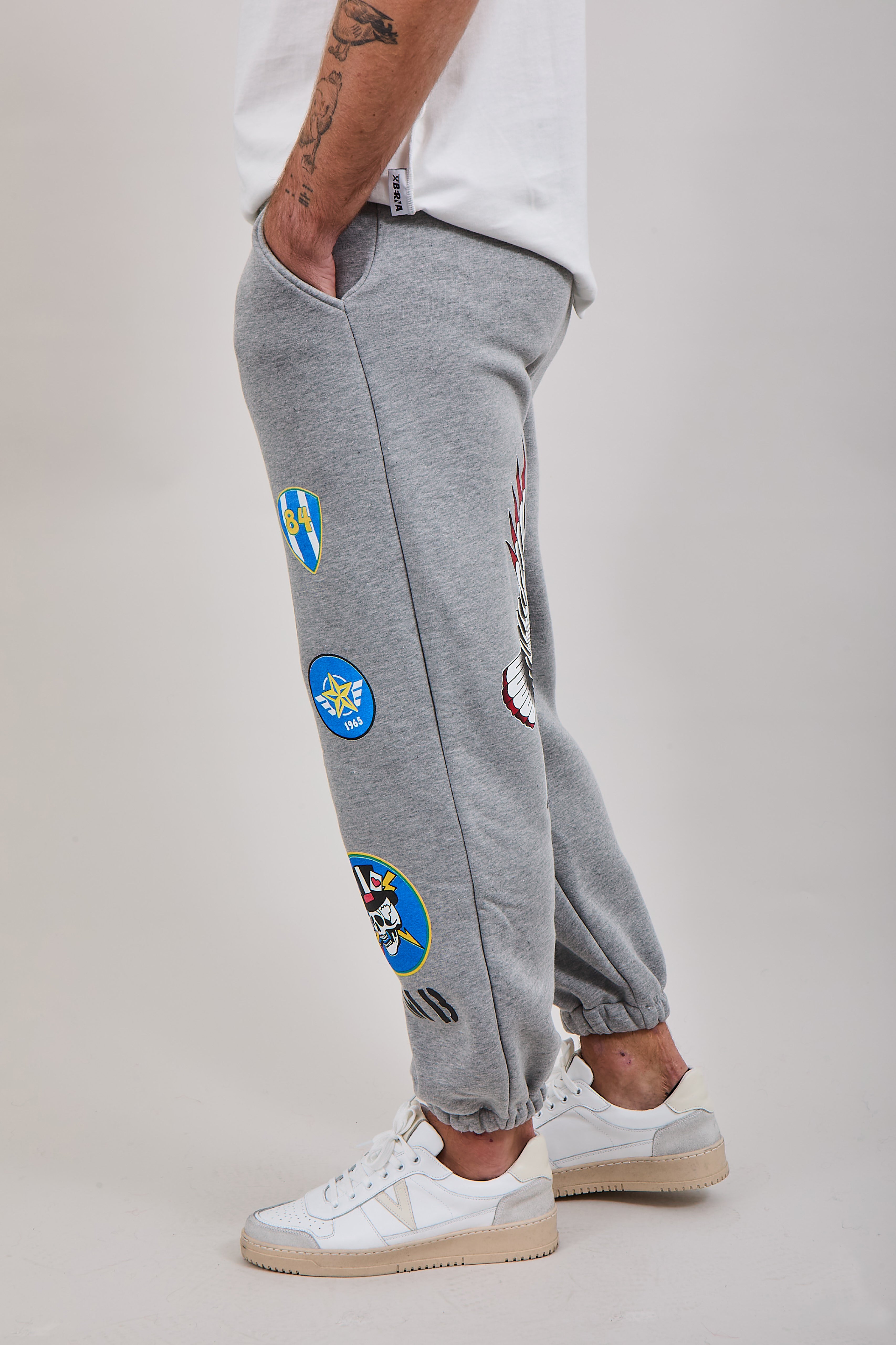 Pantalone Berna Felpa Stampe Grigio Melange (12275135840596)