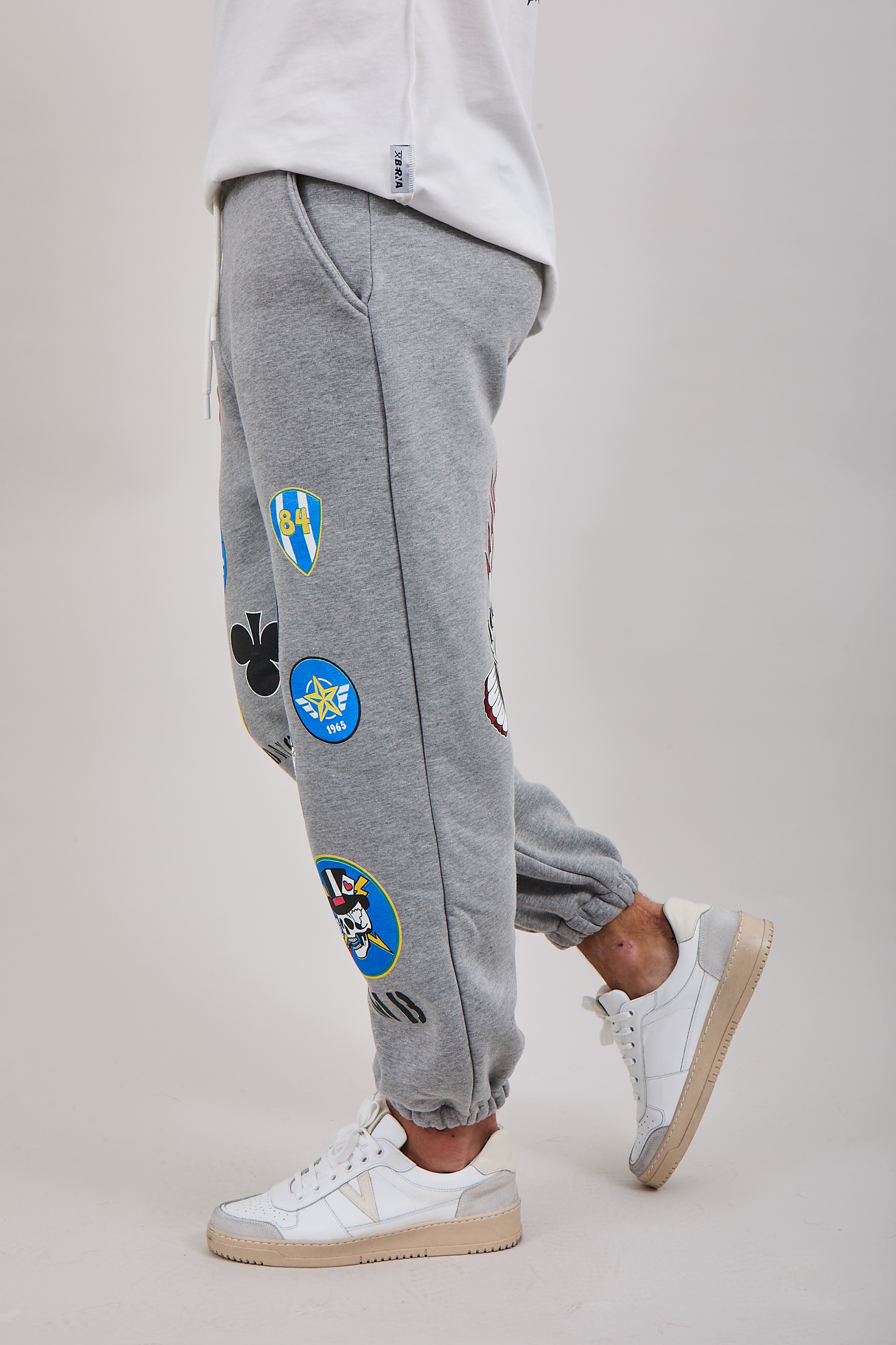 Pantalone Berna Felpa Stampe Grigio Melange (12275135840596)