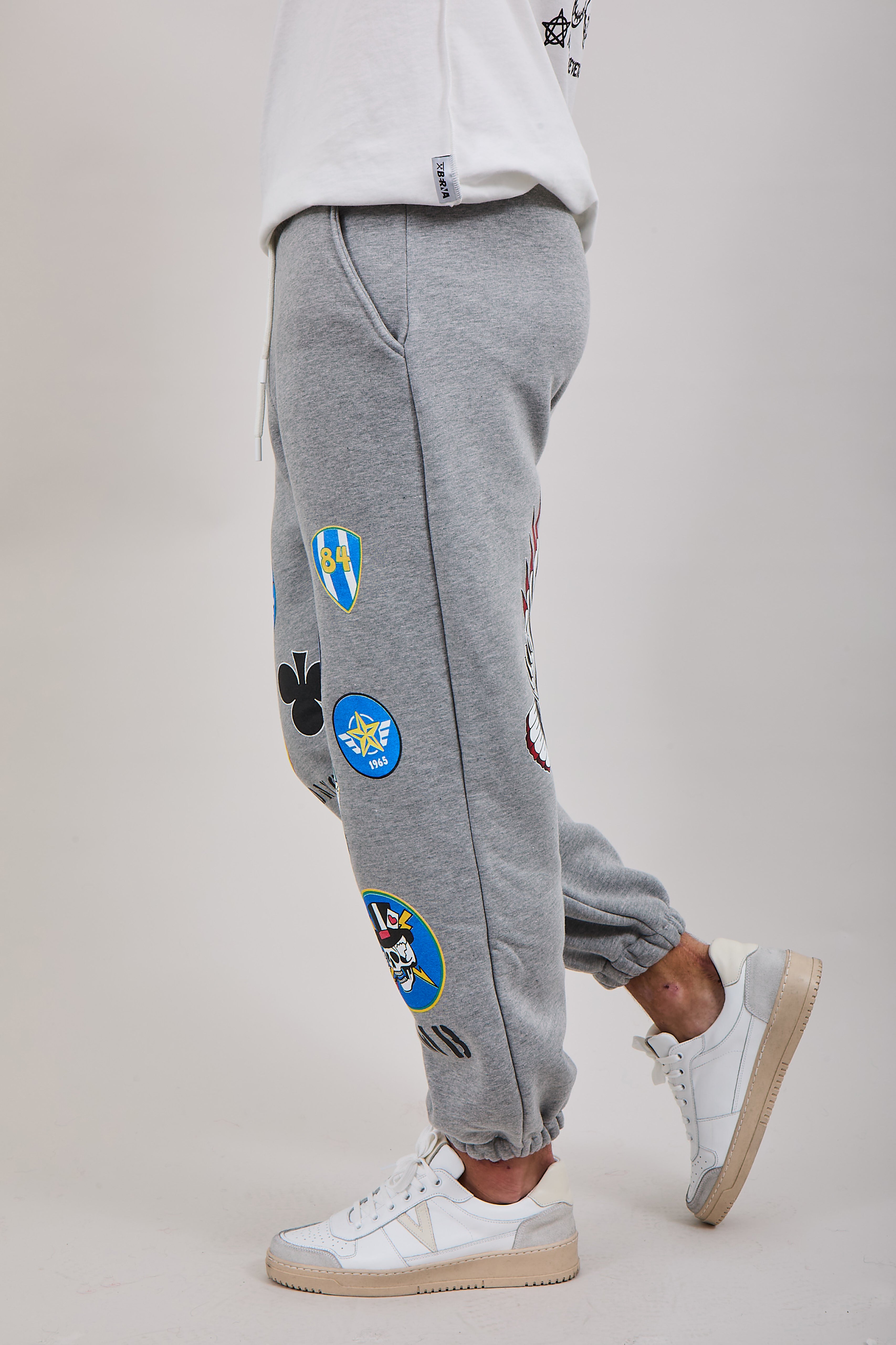 Pantalone Berna Felpa Stampe Grigio Melange (12275135840596)