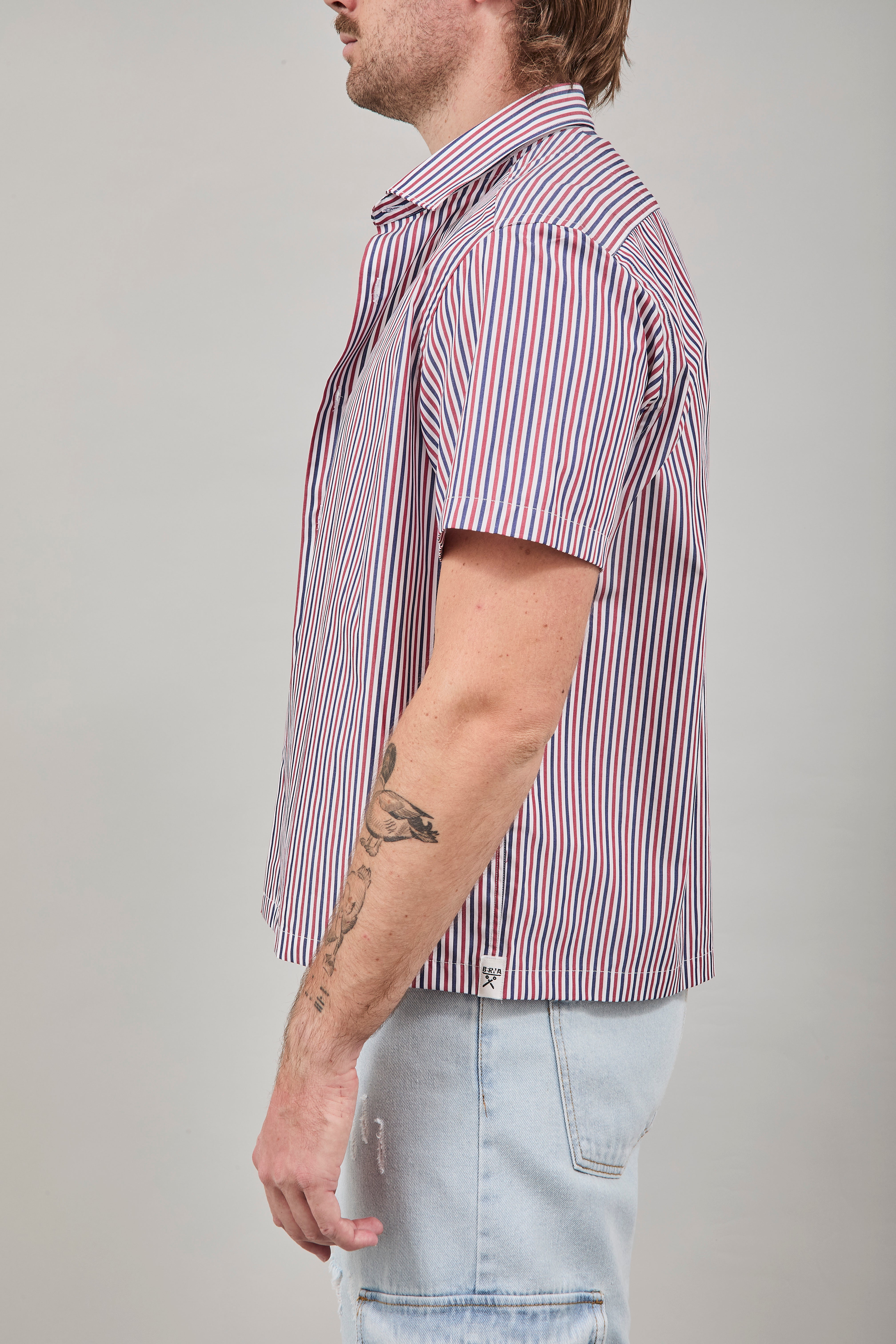 Camicia Berna Riga Sottile Coccio-Blu