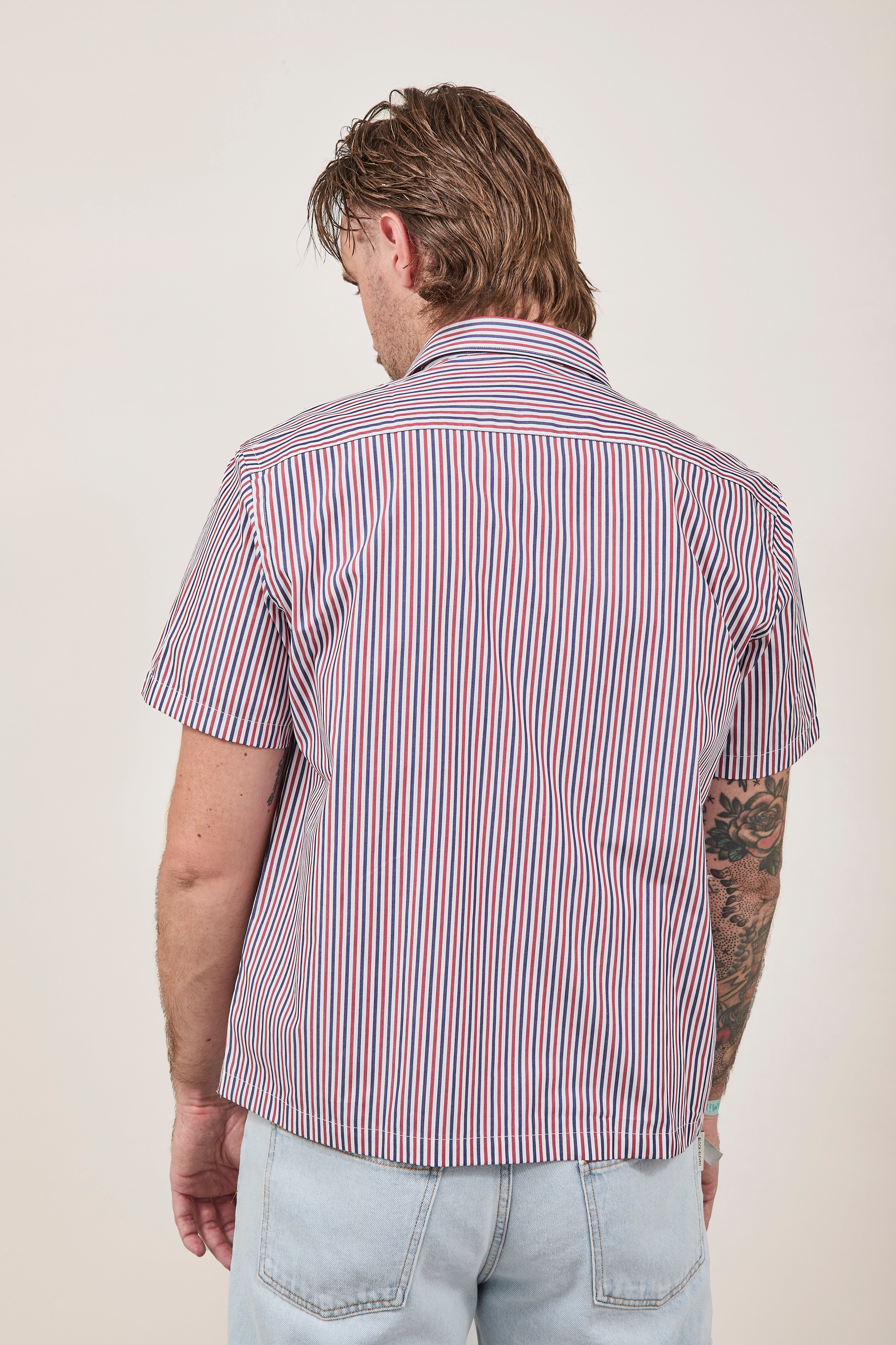 Camicia Berna Riga Sottile Coccio-Blu