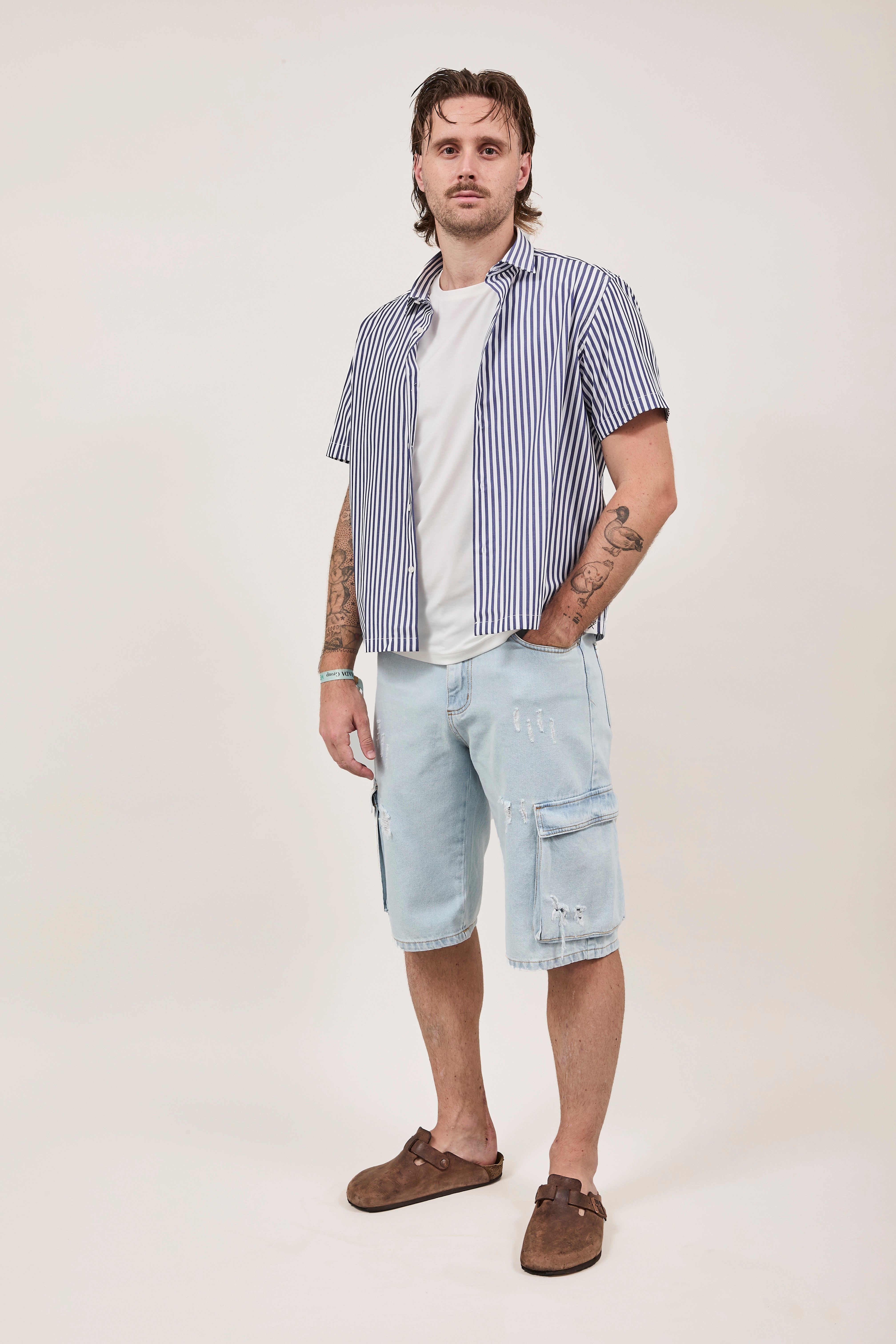 Camicia Berna Riga Larga Bianco-Blu