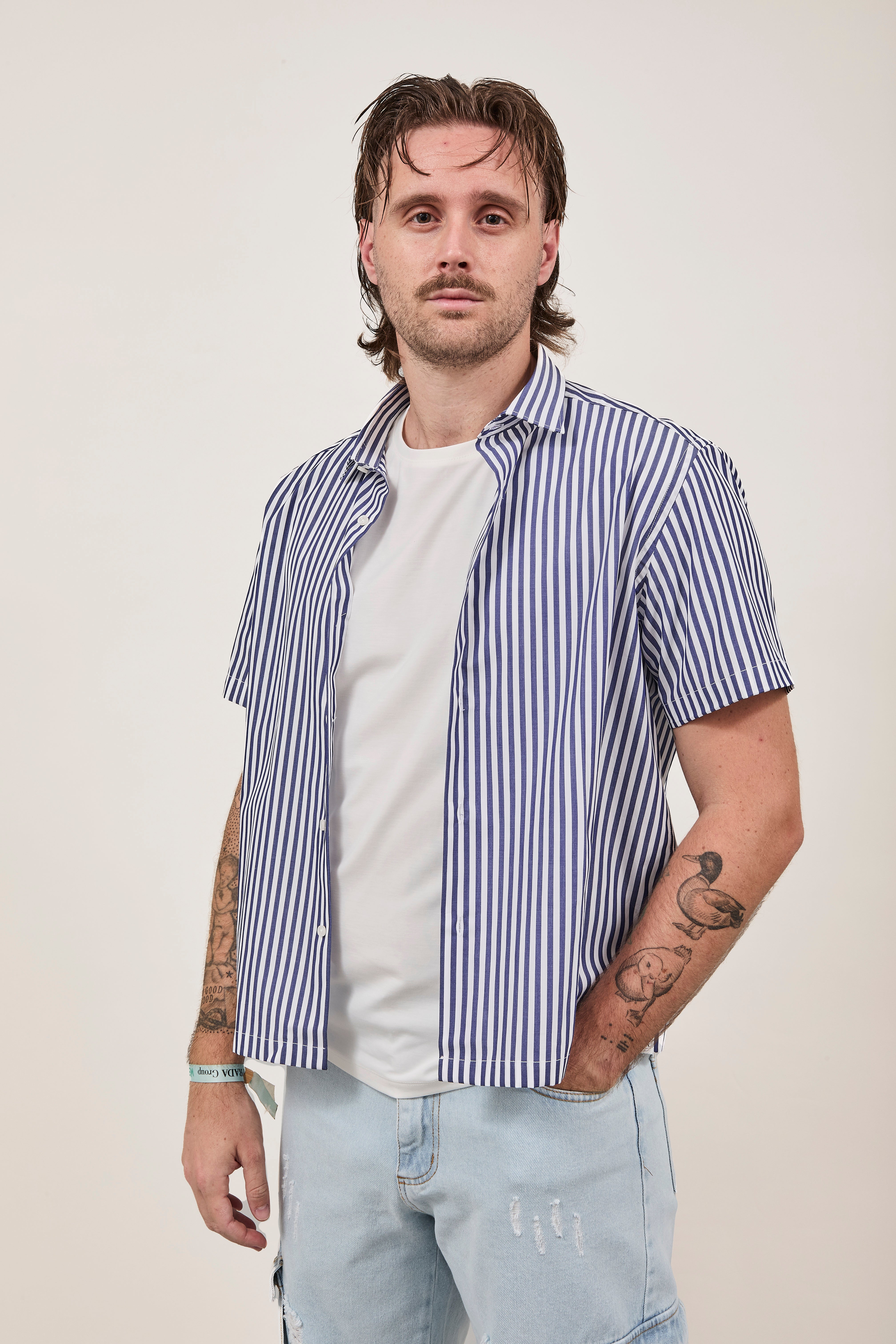Camicia Berna Riga Larga Bianco-Blu