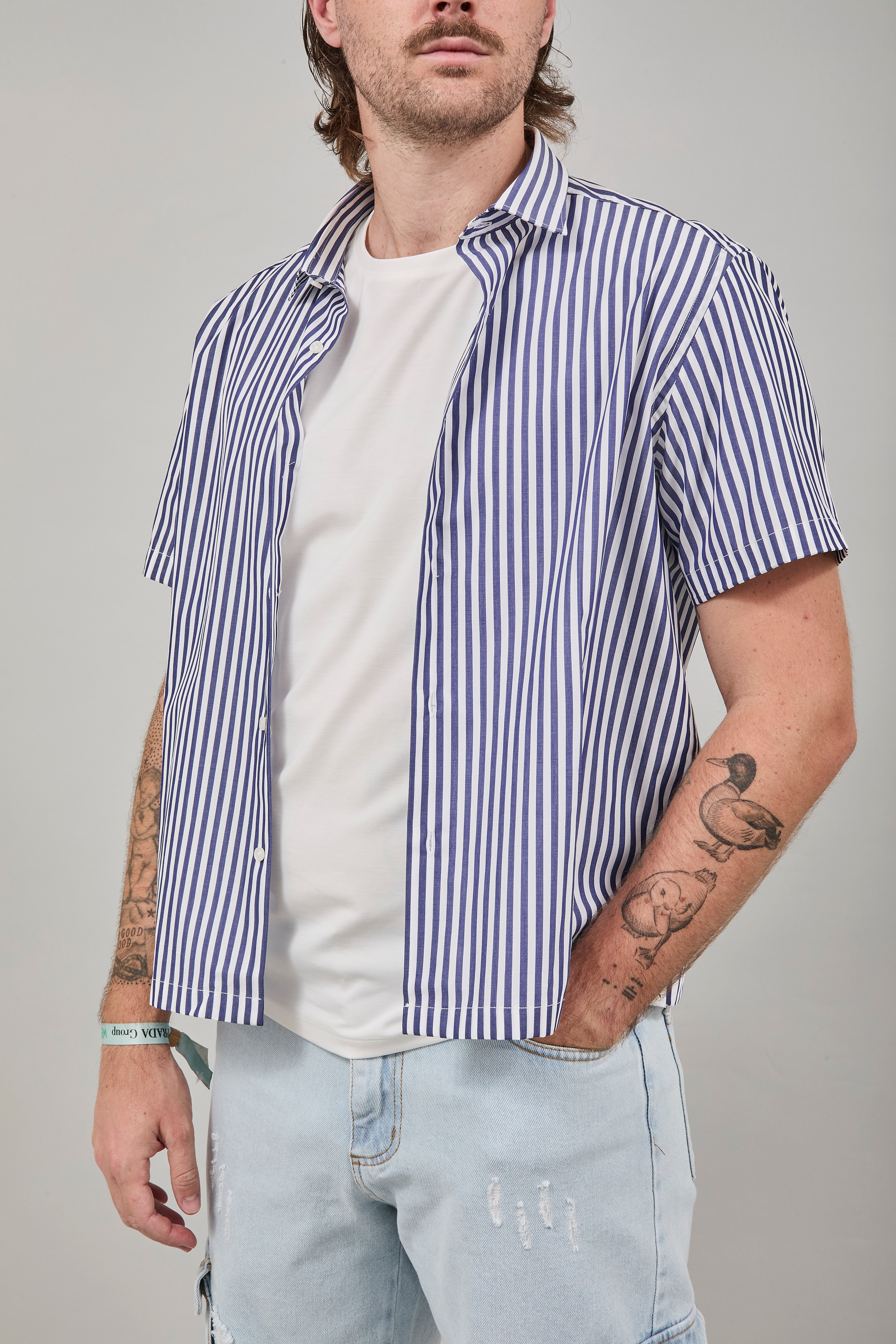 Camicia Berna Riga Larga Bianco-Blu