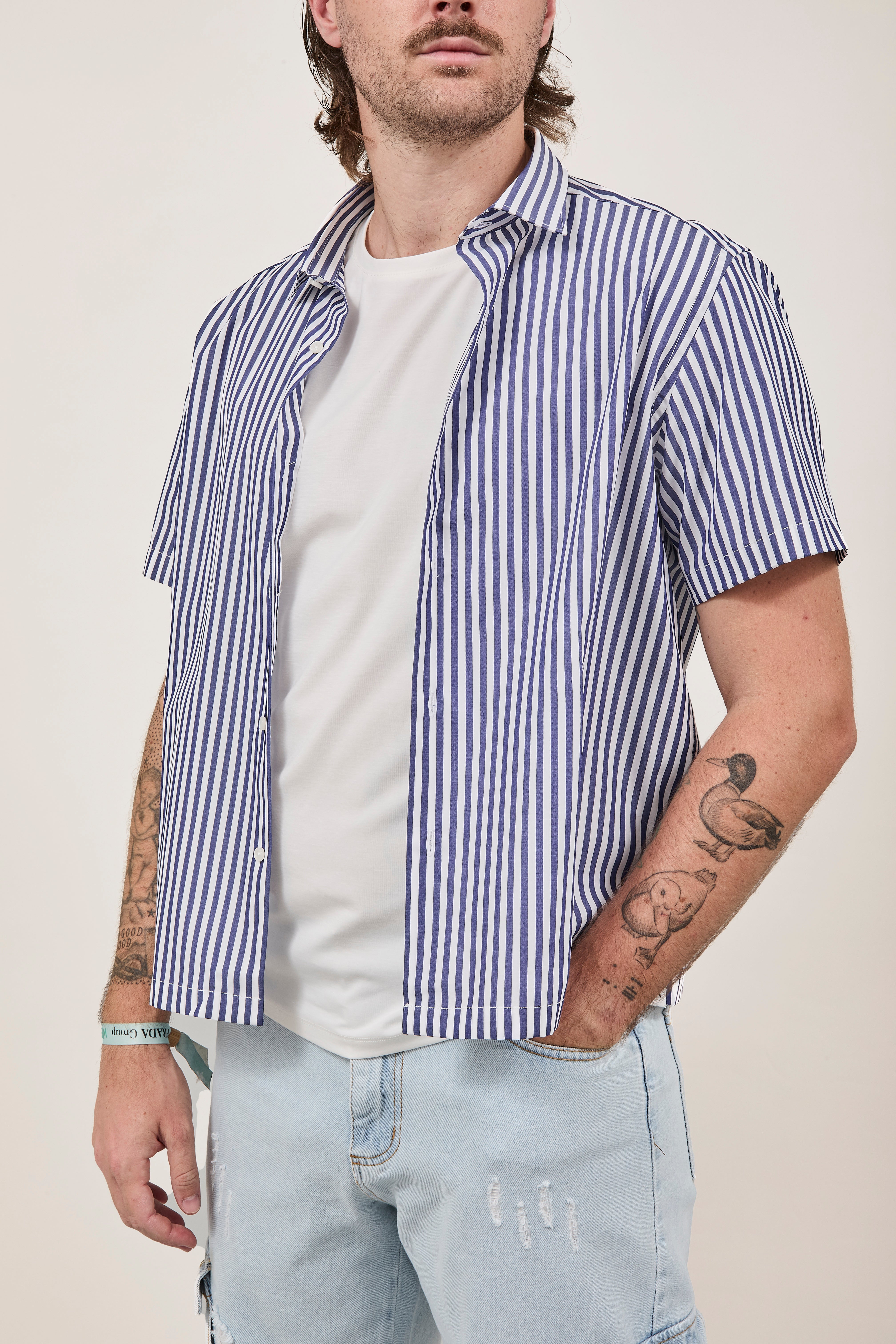 Camicia Berna Riga Larga Bianco-Blu