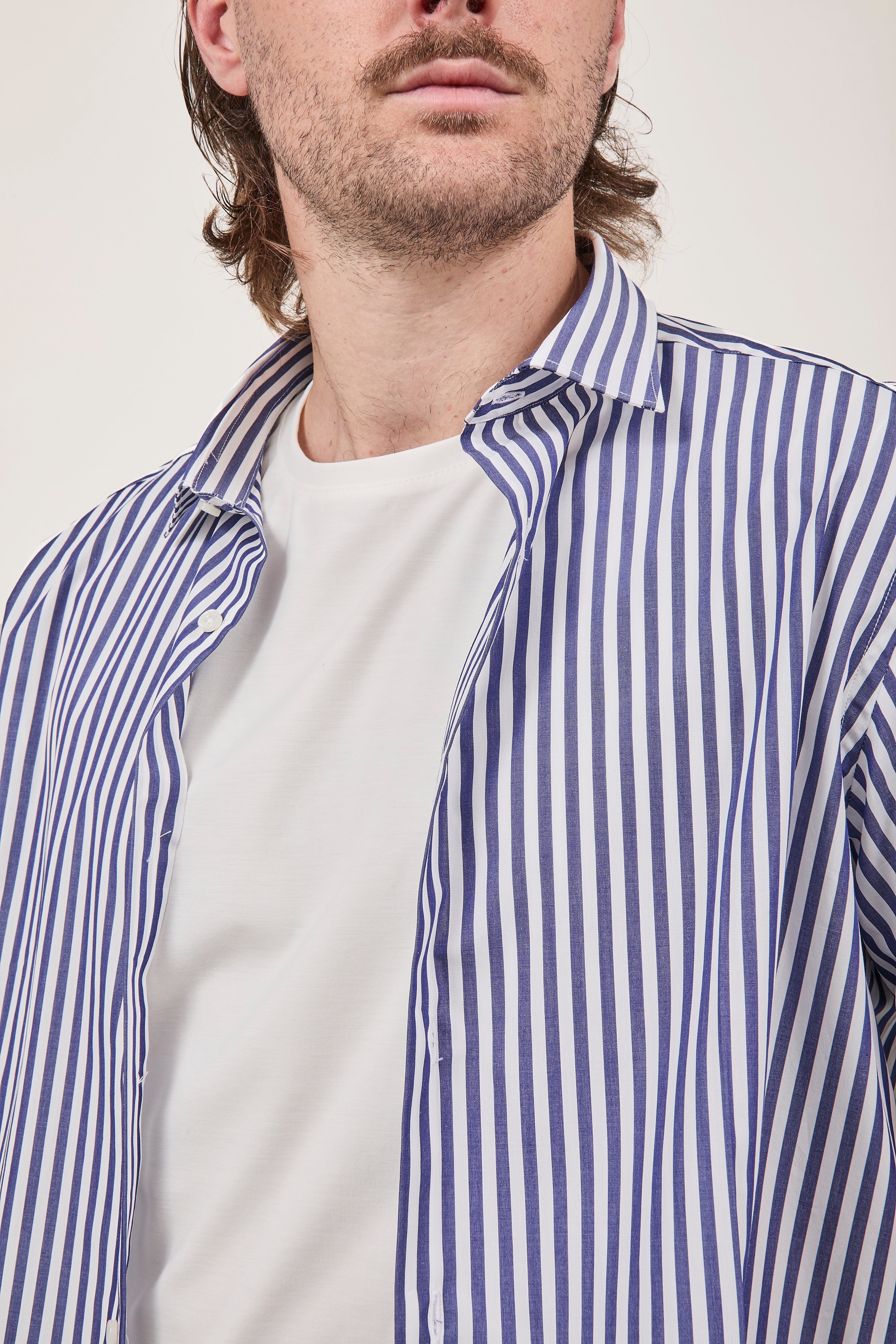 Camicia Berna Riga Larga Bianco-Blu