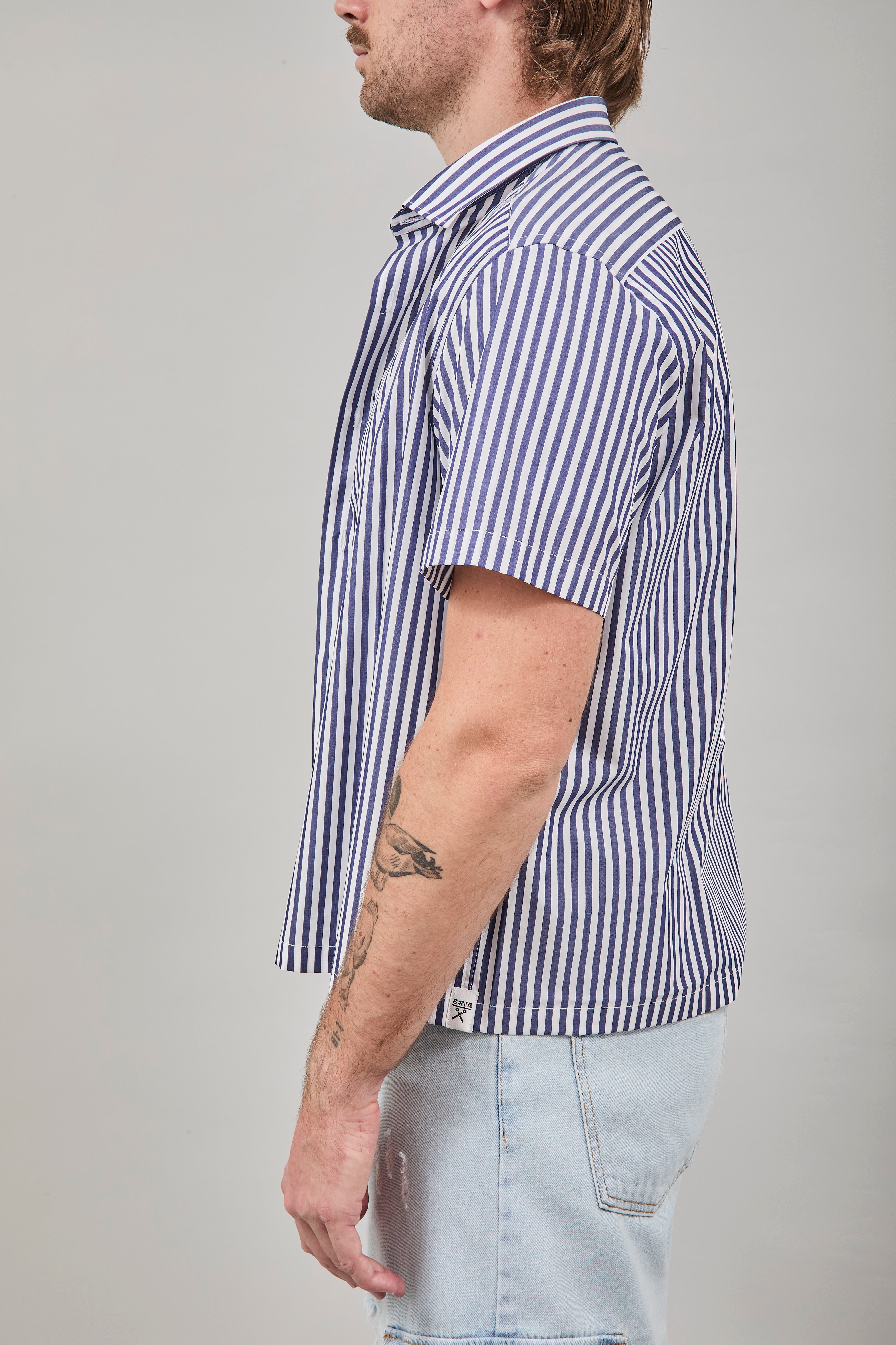 Camicia Berna Riga Larga Bianco-Blu