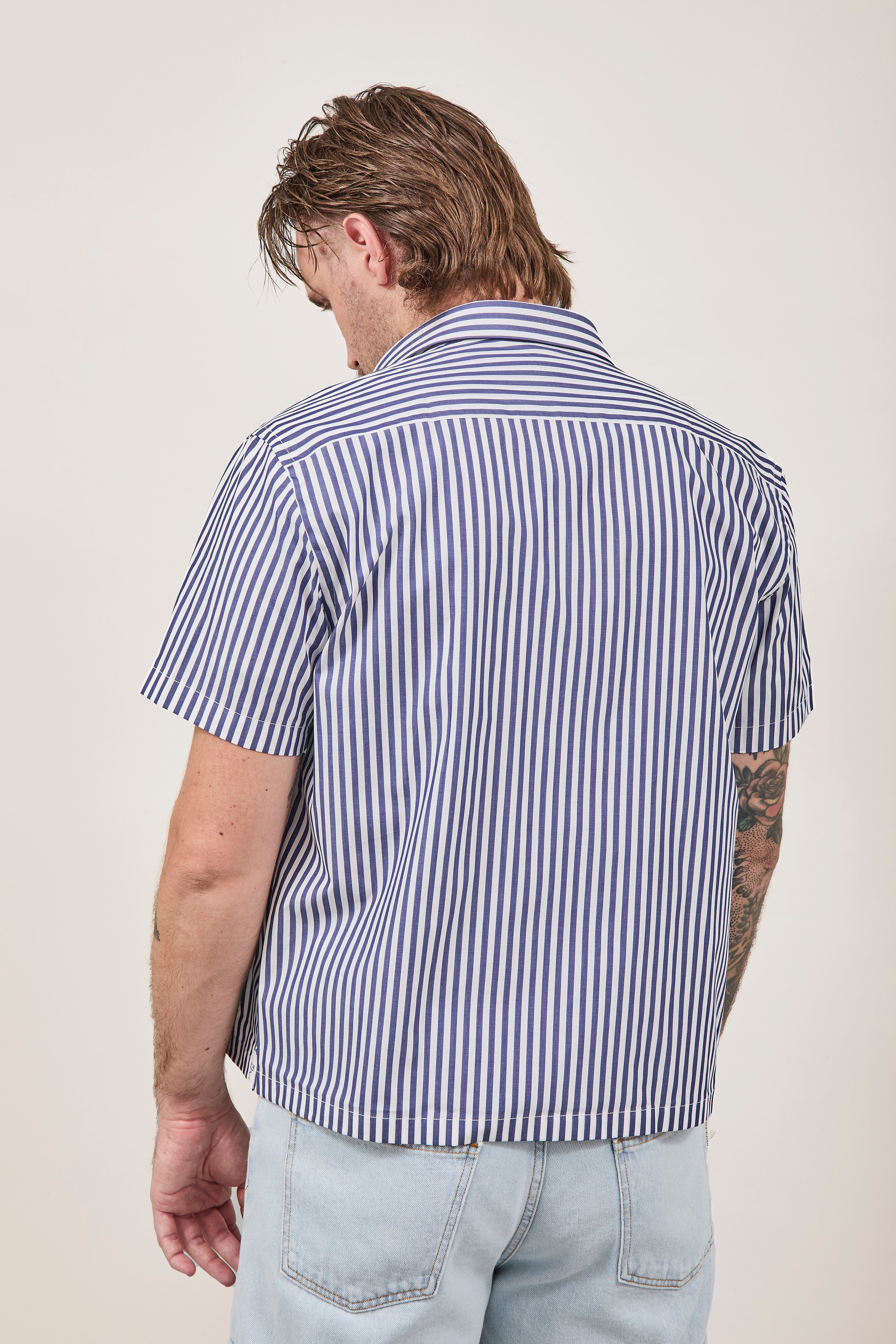 Camicia Berna Riga Larga Bianco-Blu