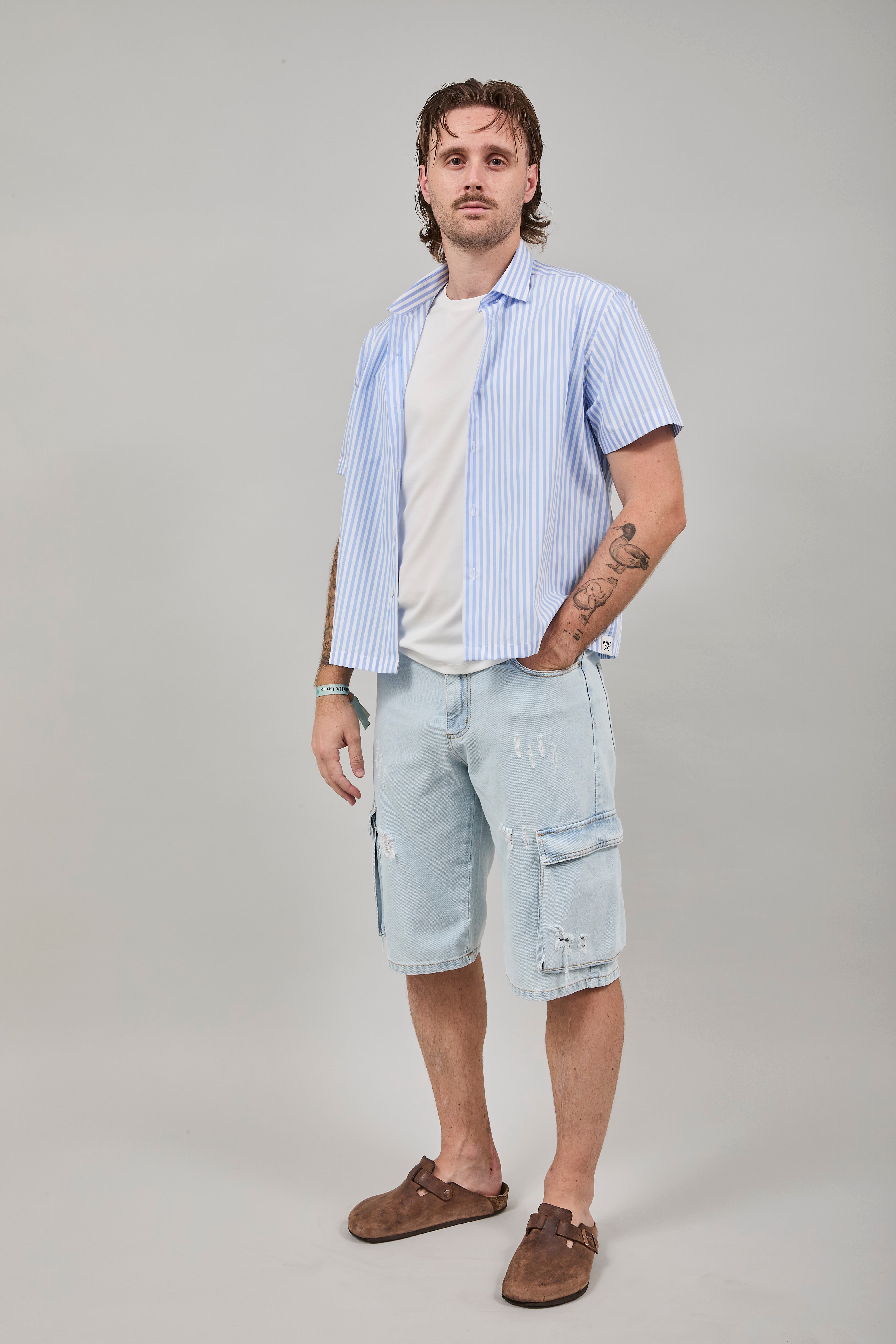 Camicia Berna Riga Larga Bianco-Azzurro