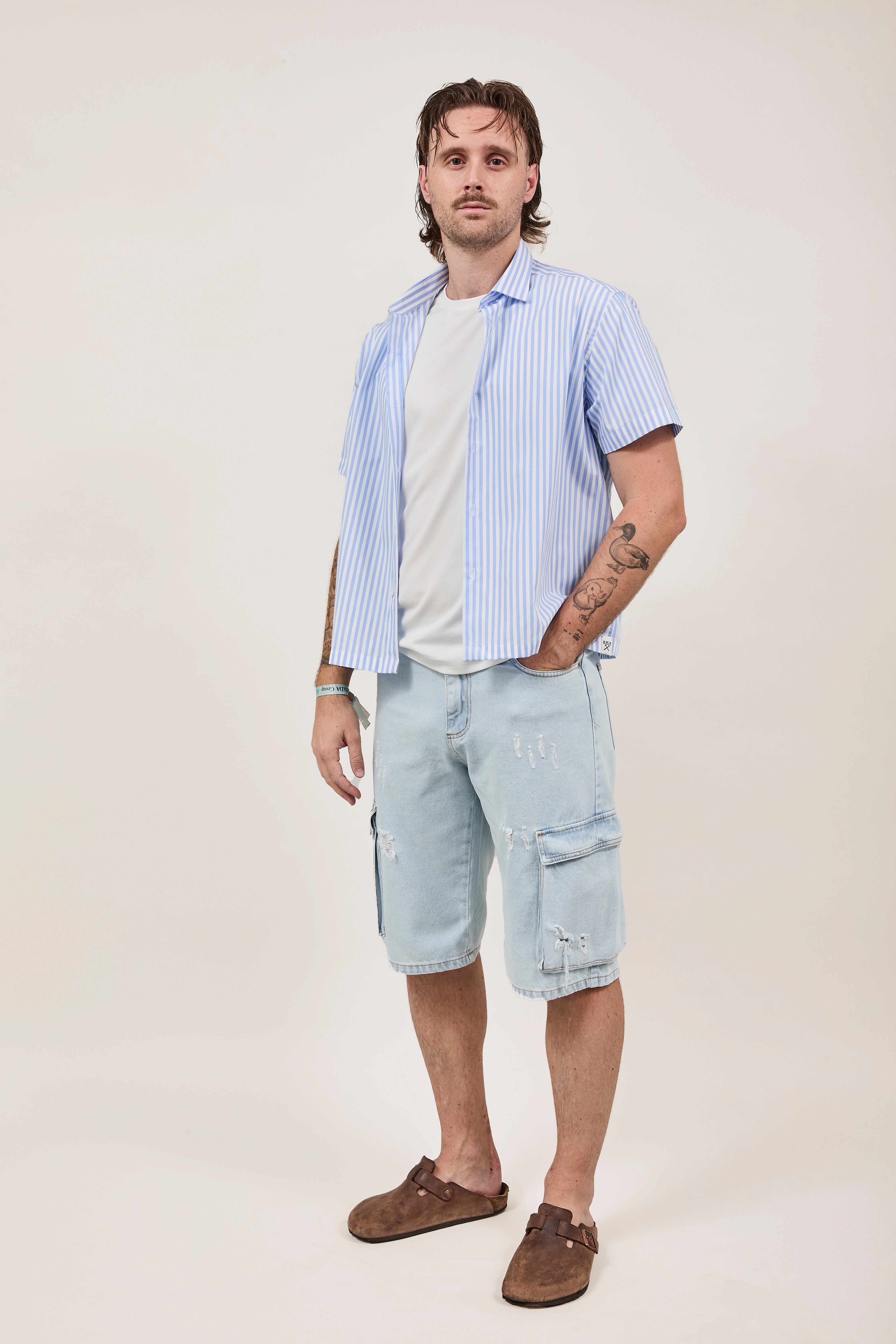 Camicia Berna Riga Larga Bianco-Azzurro