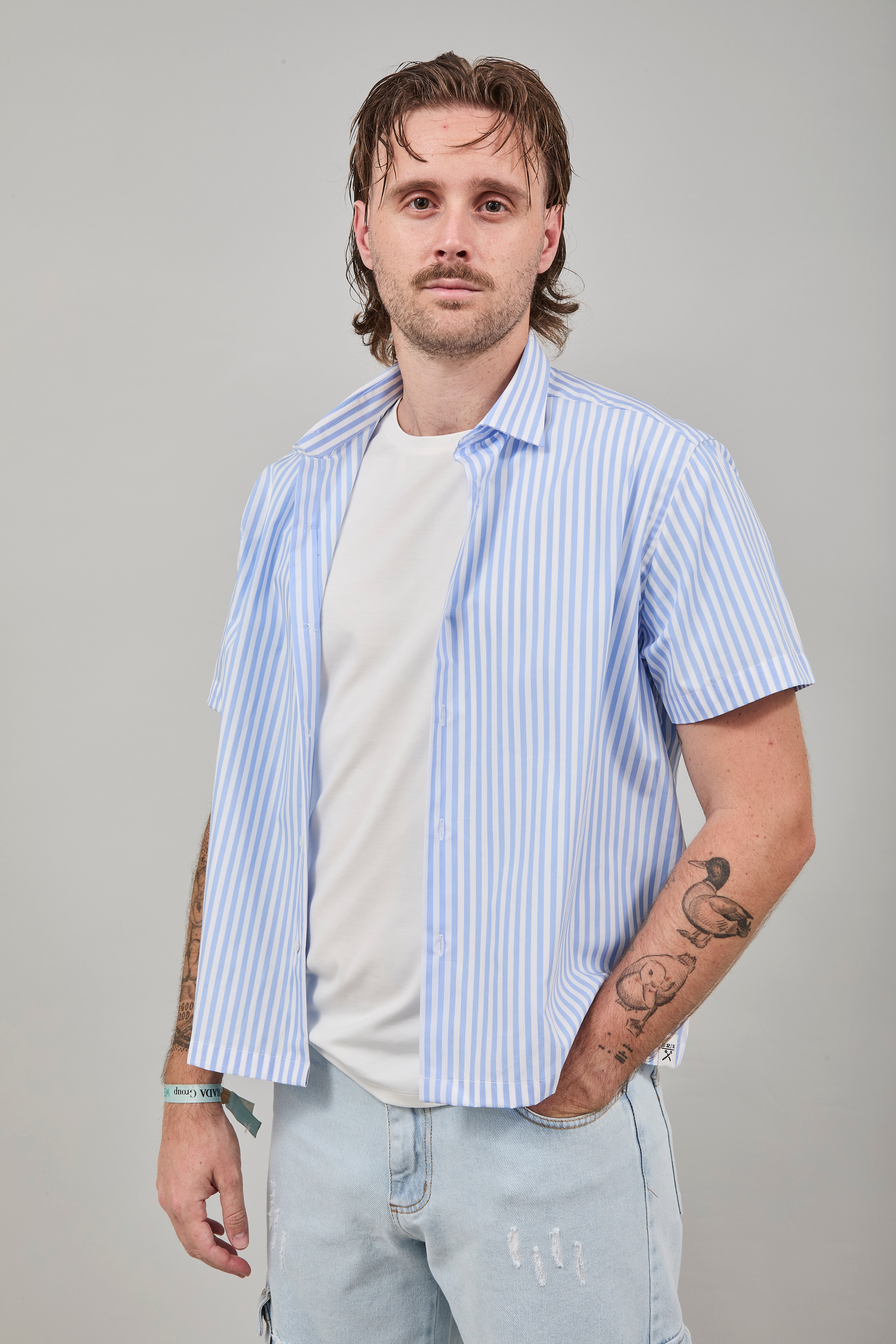 Camicia Berna Riga Larga Bianco-Azzurro