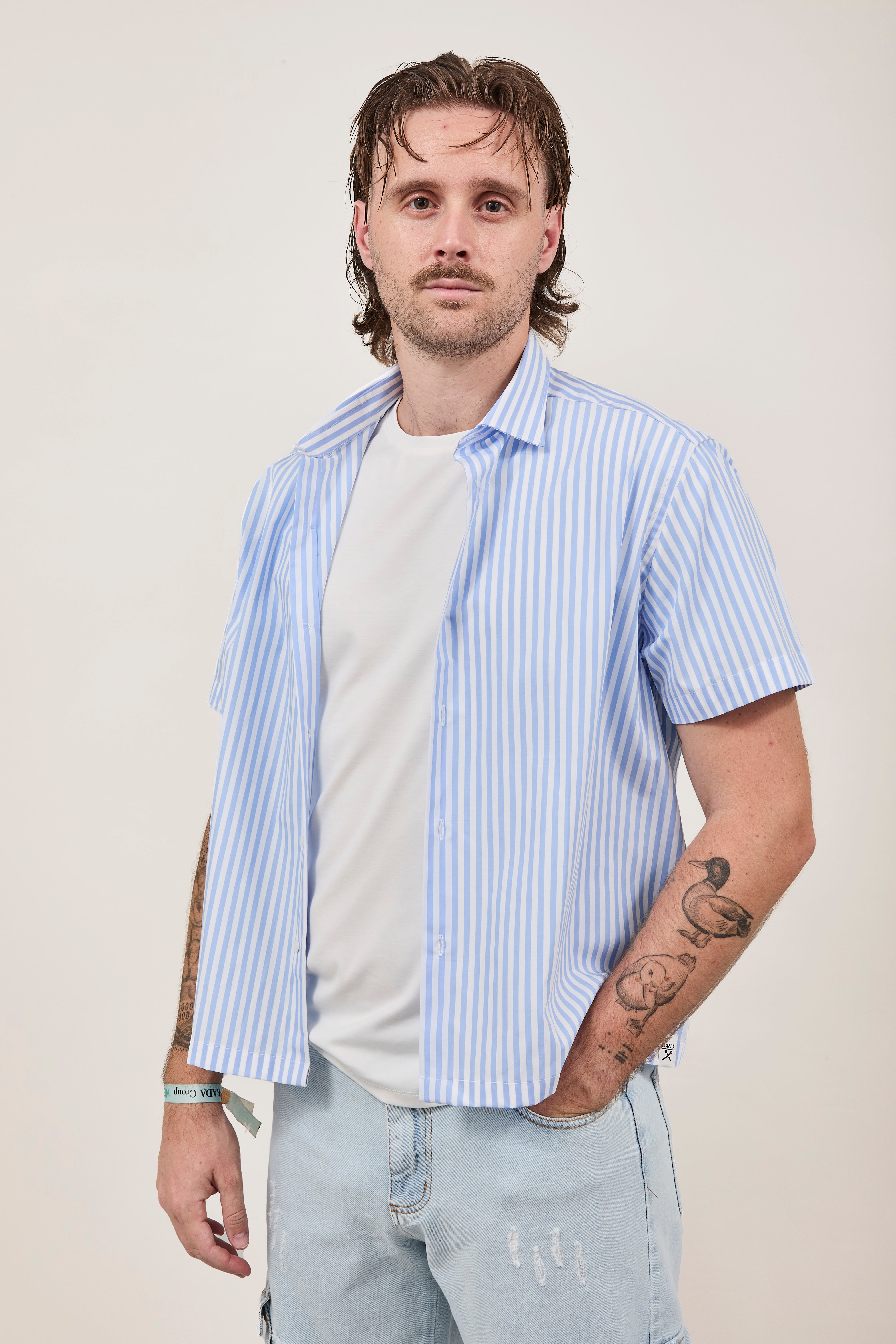 Camicia Berna Riga Larga Bianco-Azzurro