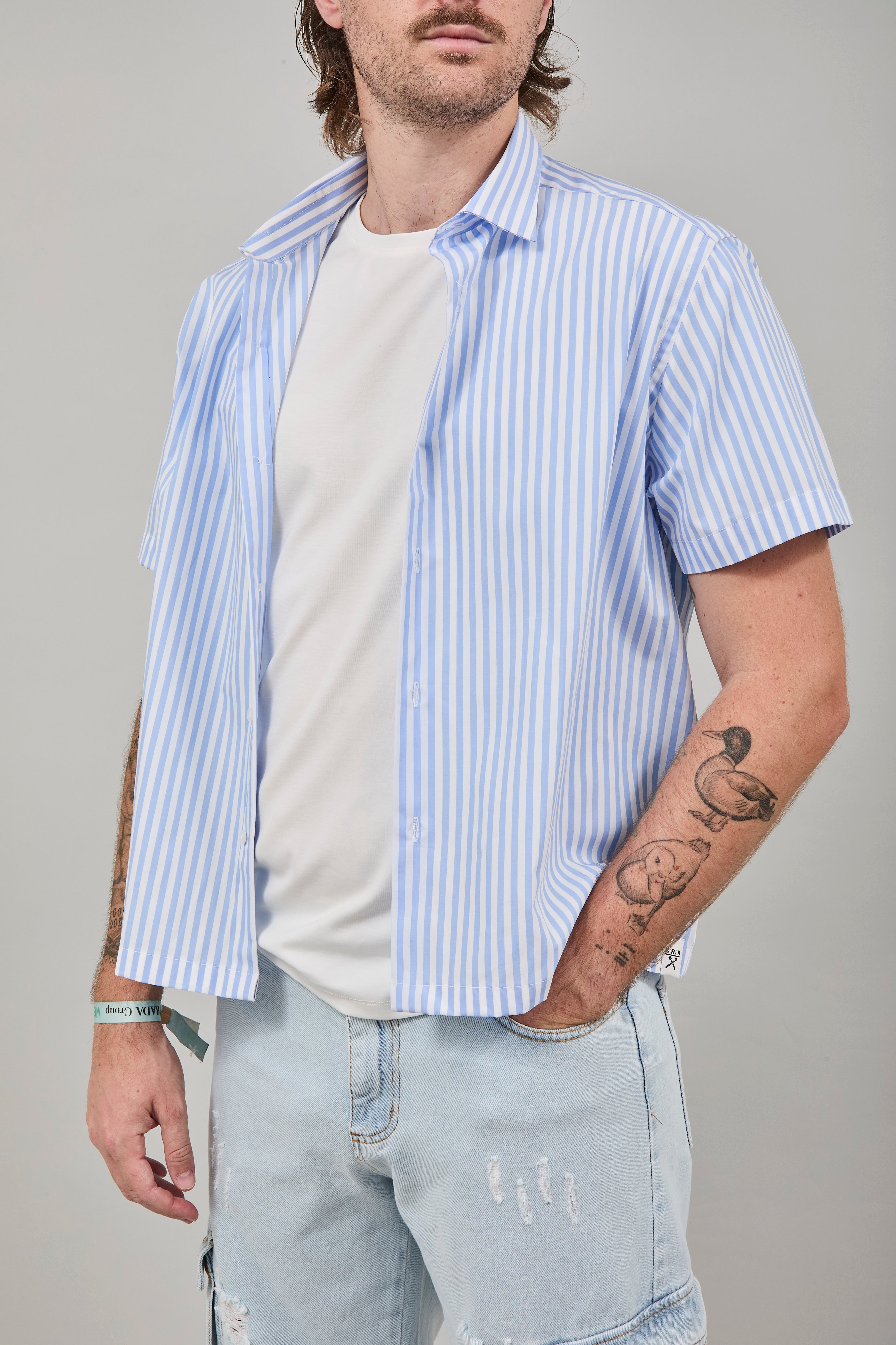 Camicia Berna Riga Larga Bianco-Azzurro
