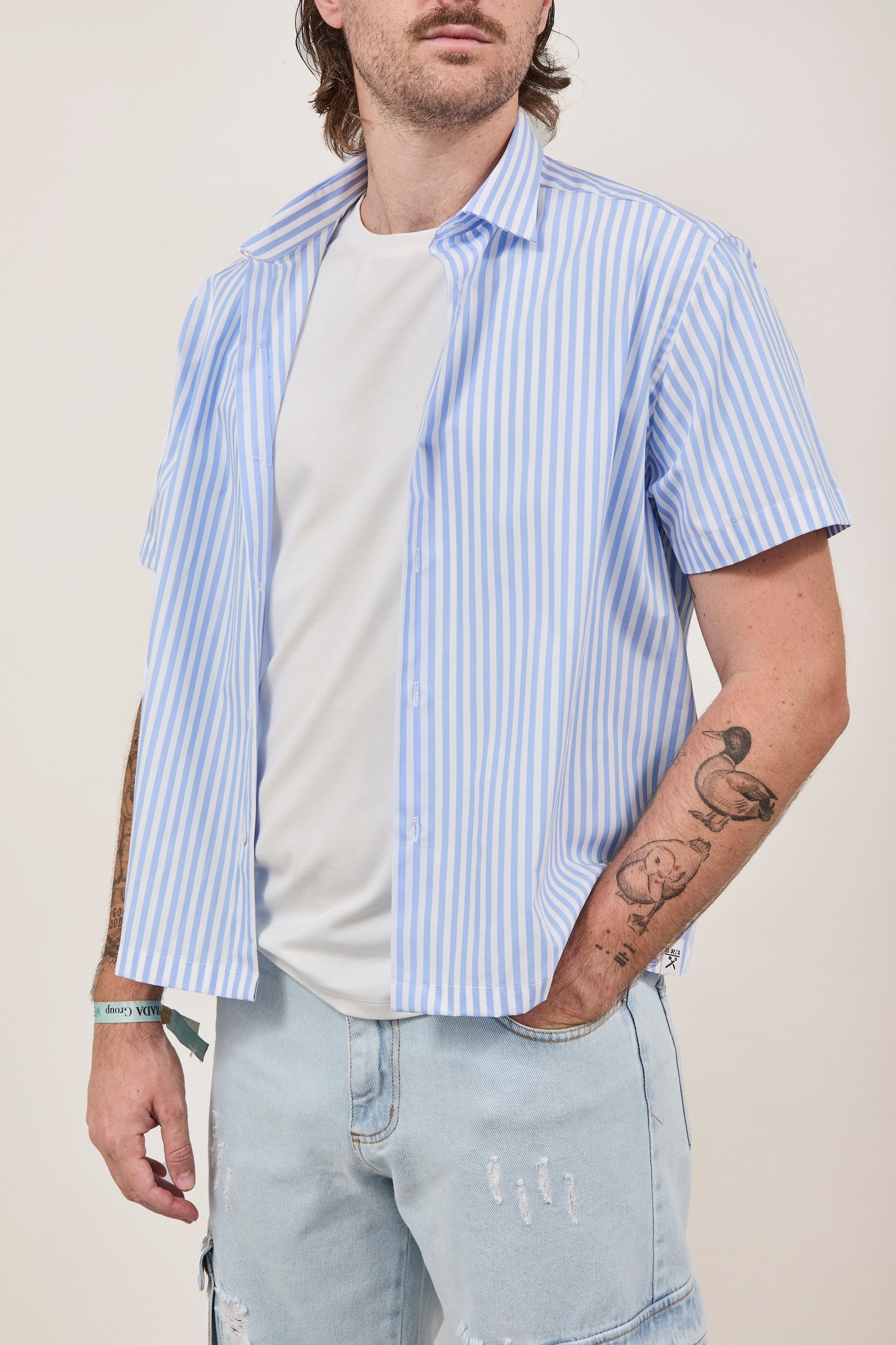 Camicia Berna Riga Larga Bianco-Azzurro
