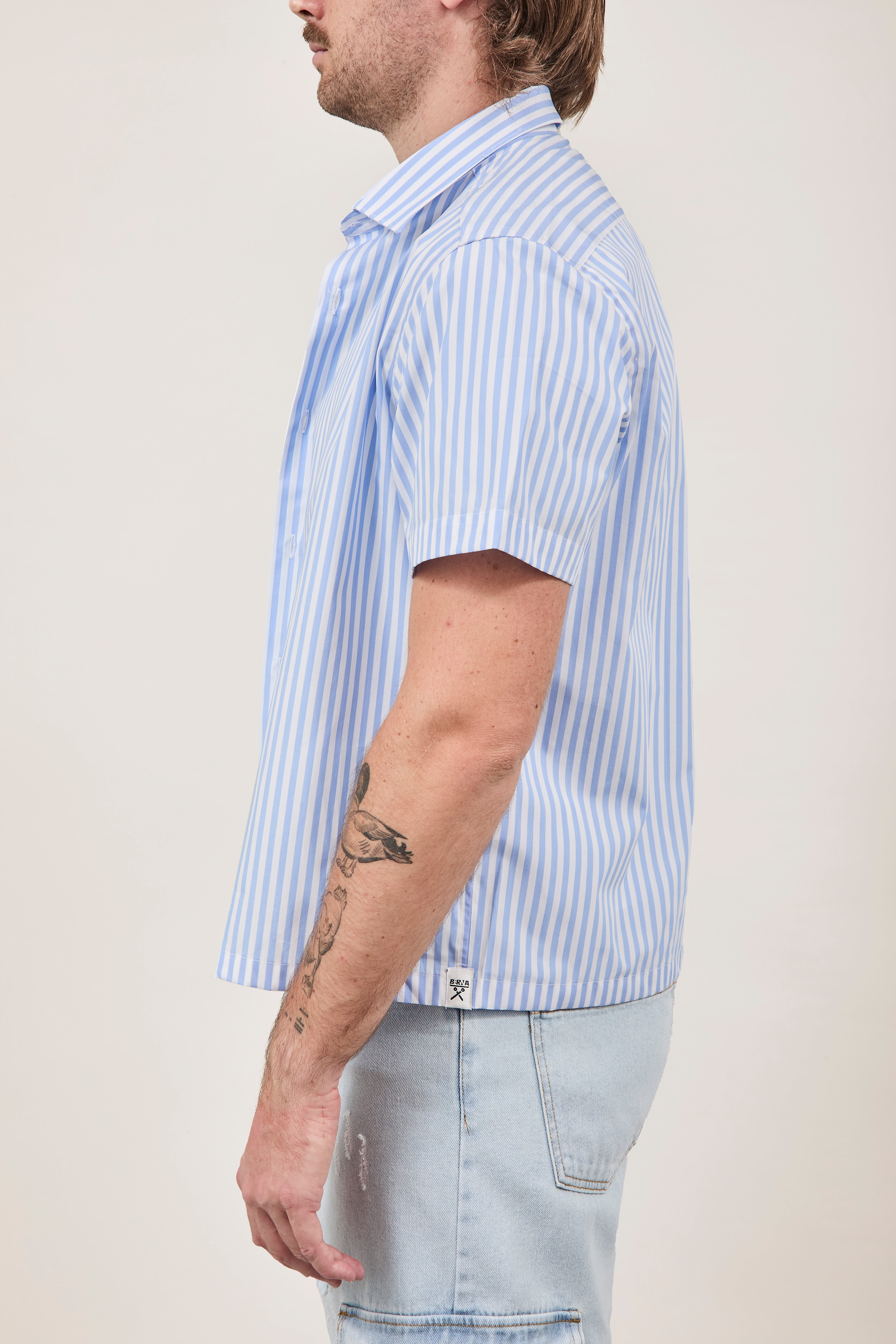 Camicia Berna Riga Larga Bianco-Azzurro
