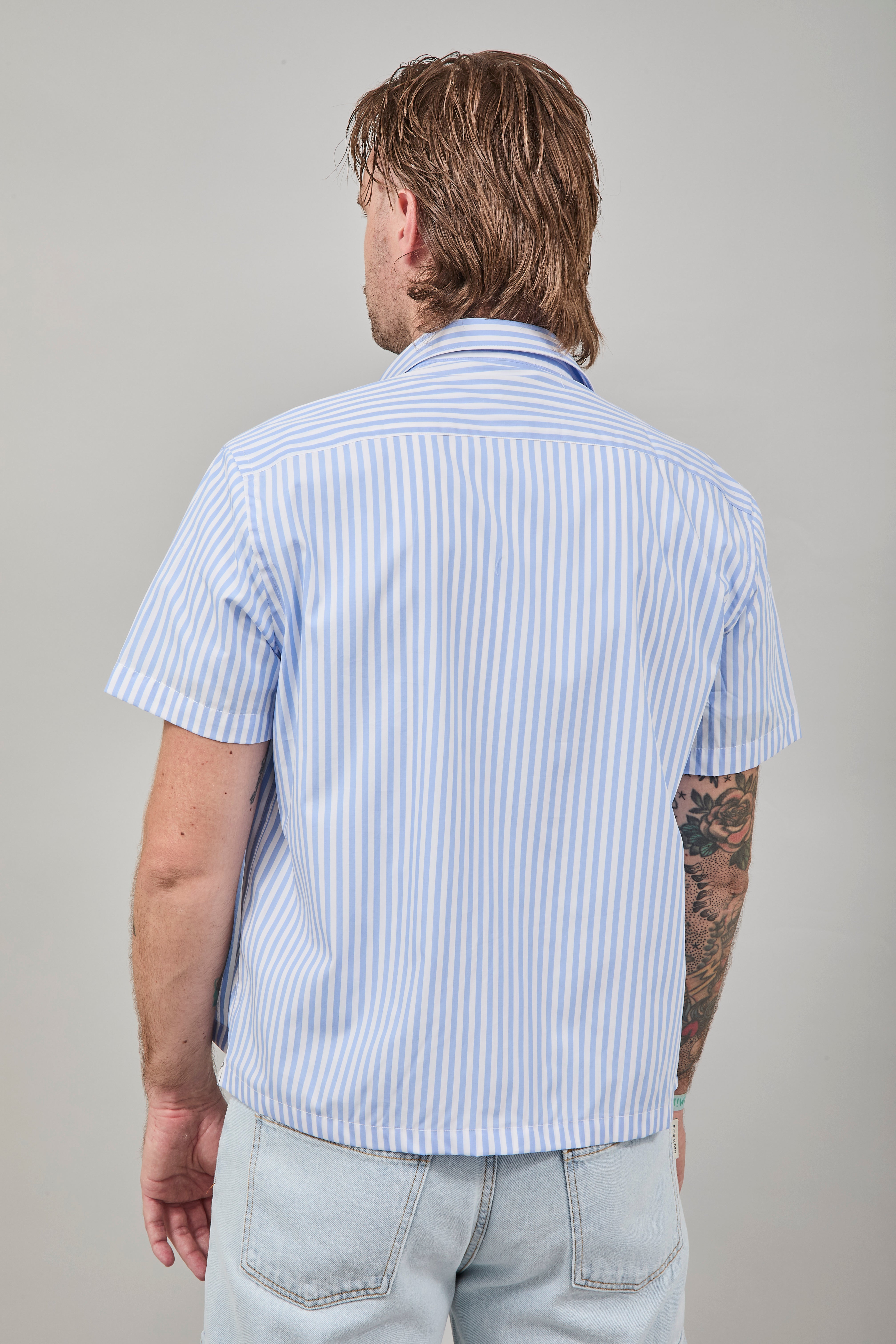 Camicia Berna Riga Larga Bianco-Azzurro