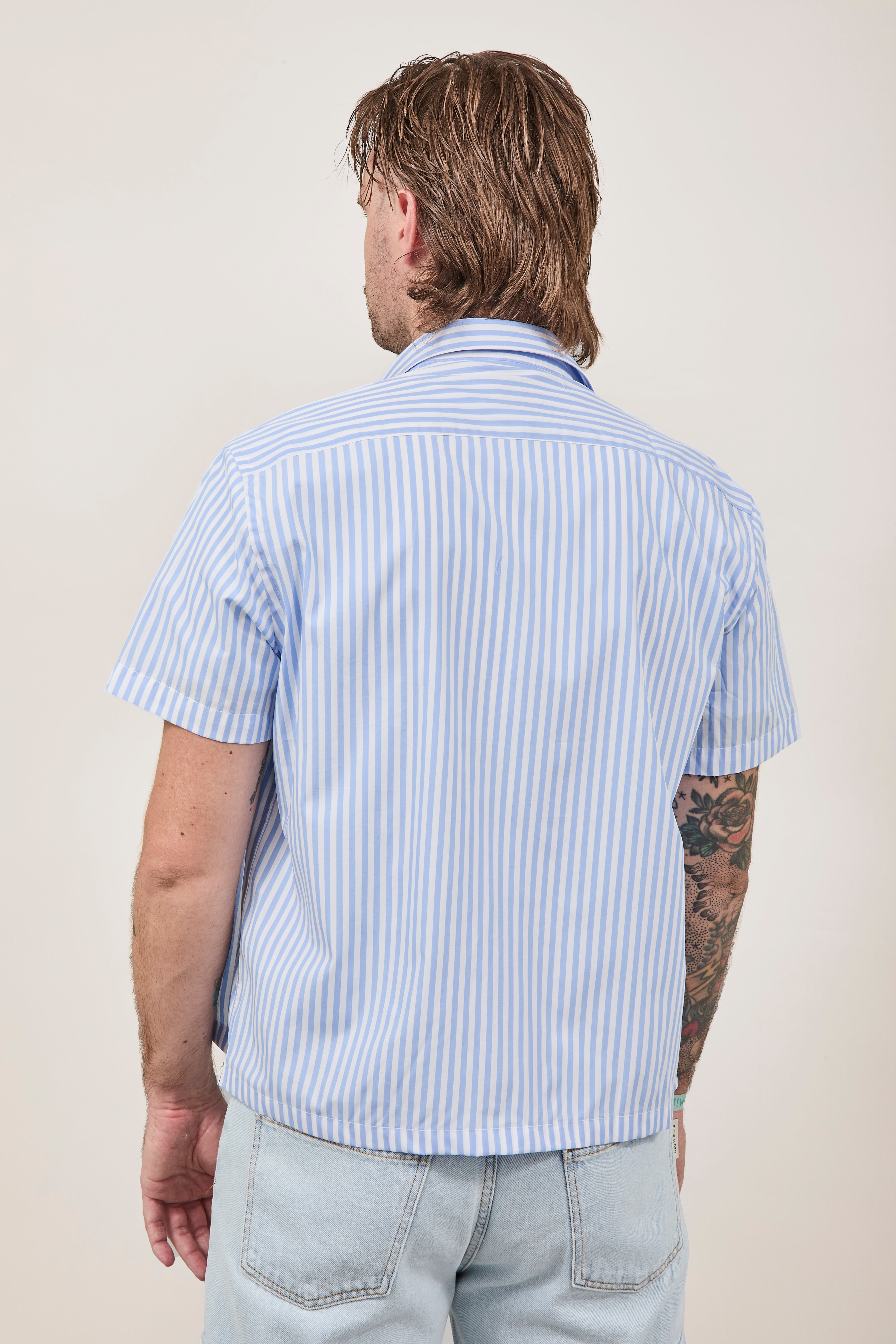 Camicia Berna Riga Larga Bianco-Azzurro