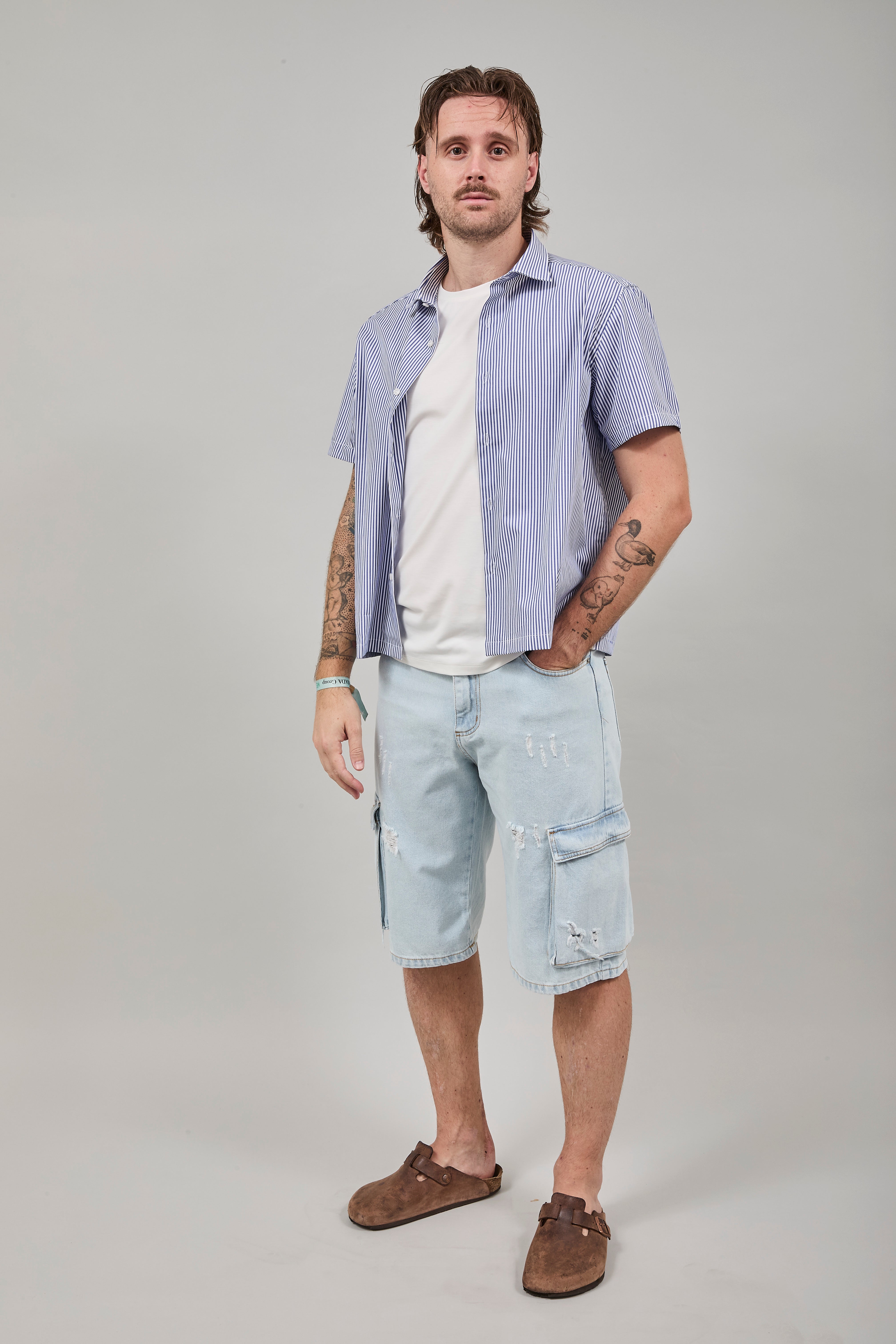 Camicia Berna Riga Sottile Bianco-Blu