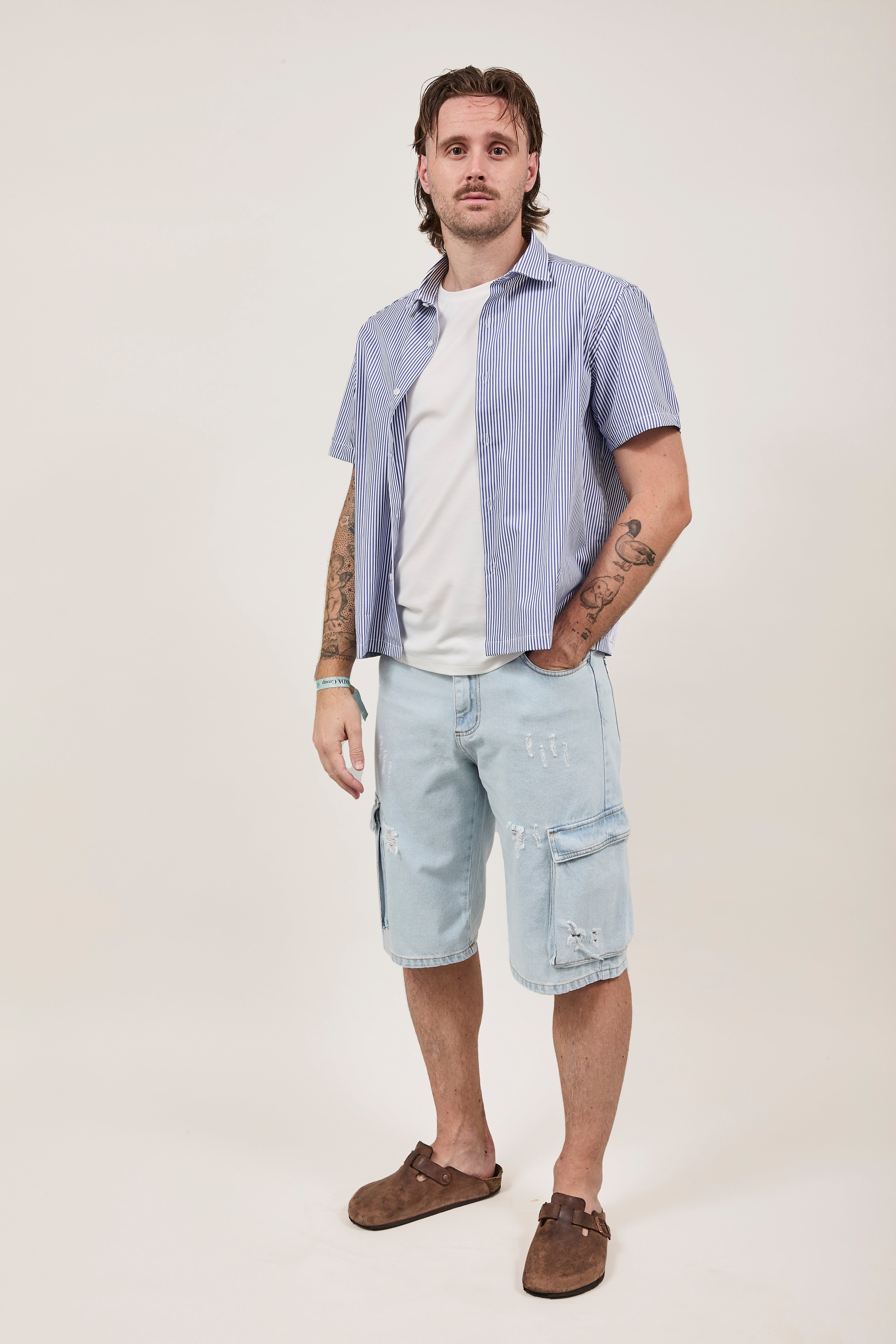 Camicia Berna Riga Sottile Bianco-Blu