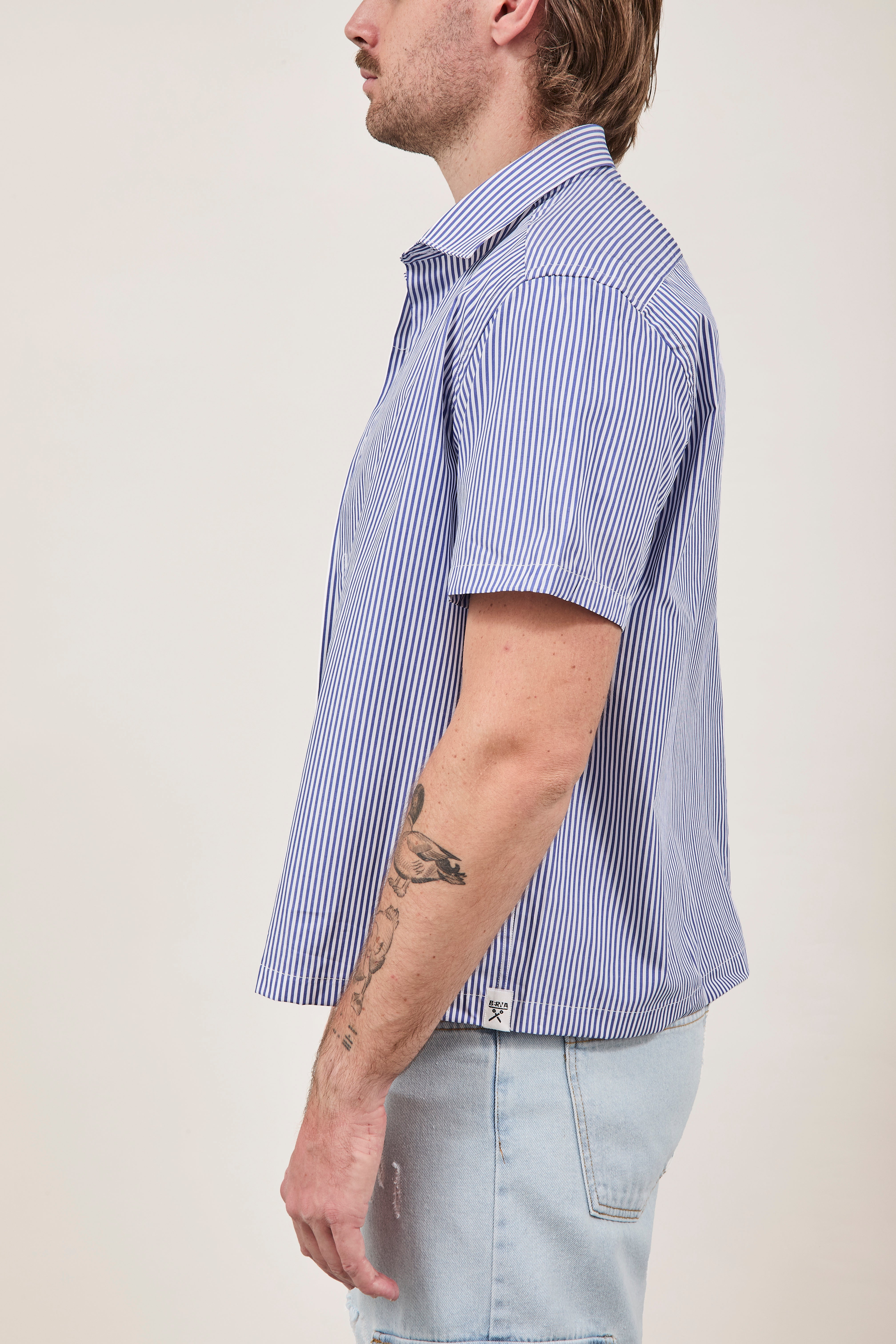 Camicia Berna Riga Sottile Bianco-Blu