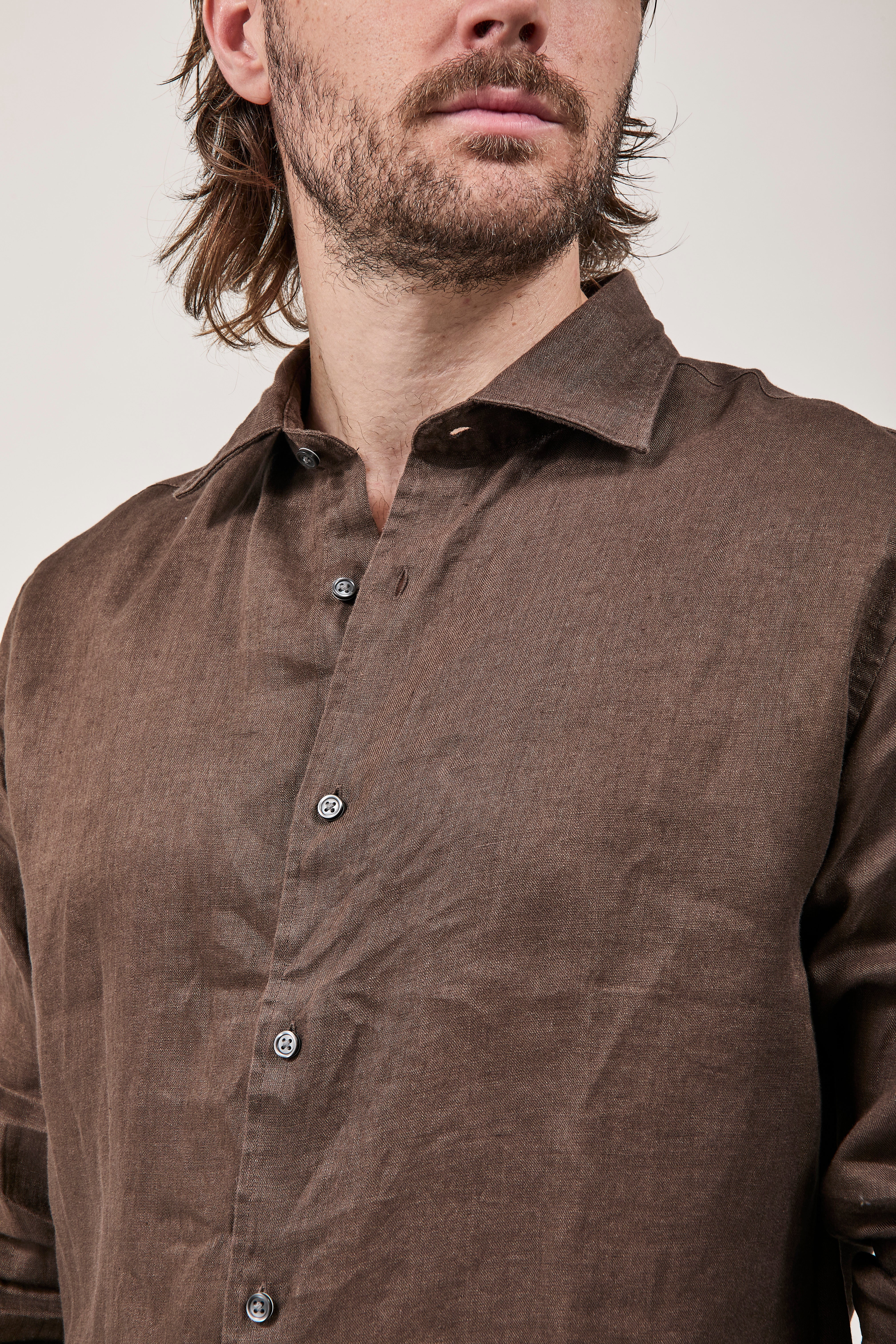 Camicia Berna Lino Cioccolato 448