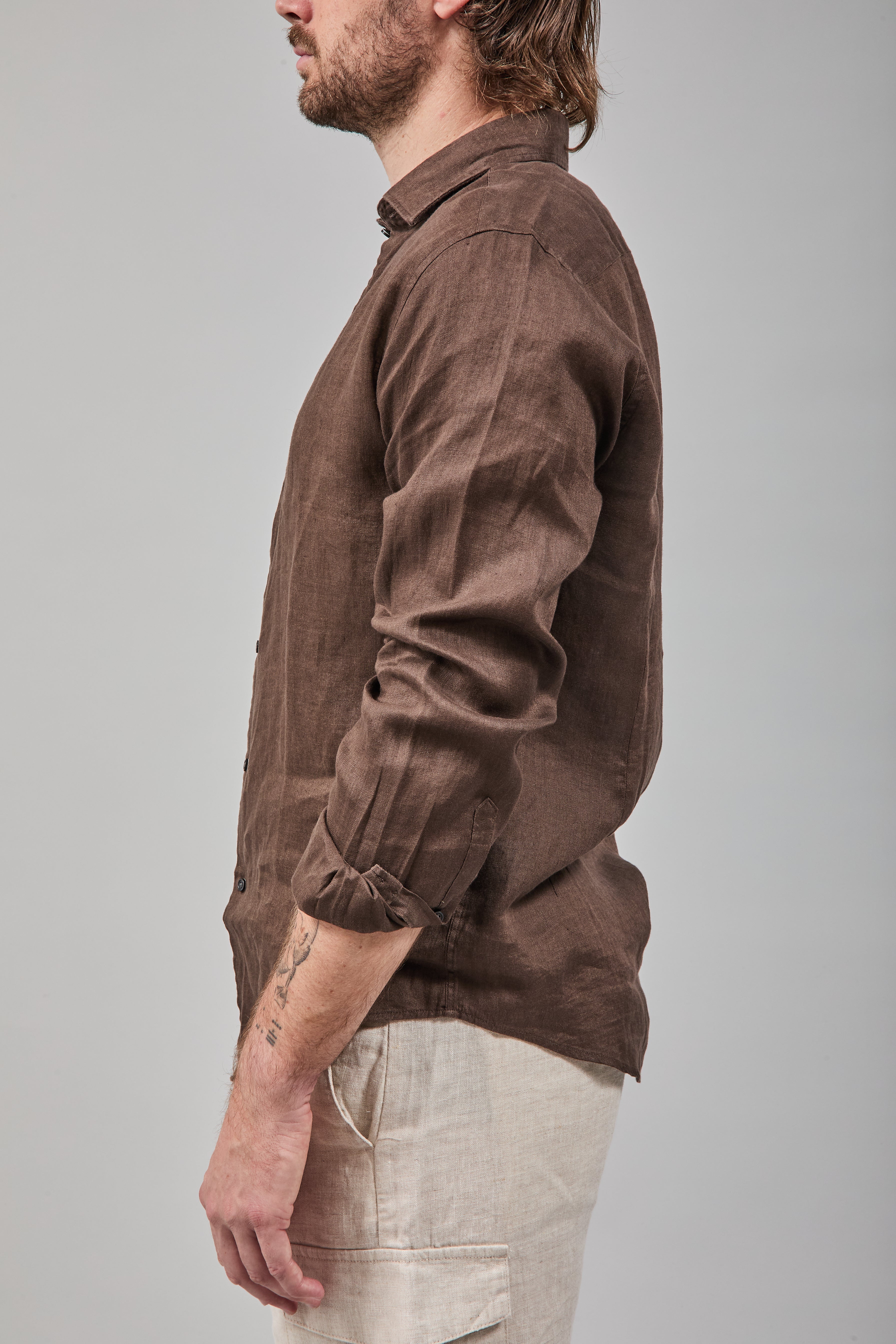 Camicia Berna Lino Cioccolato 448