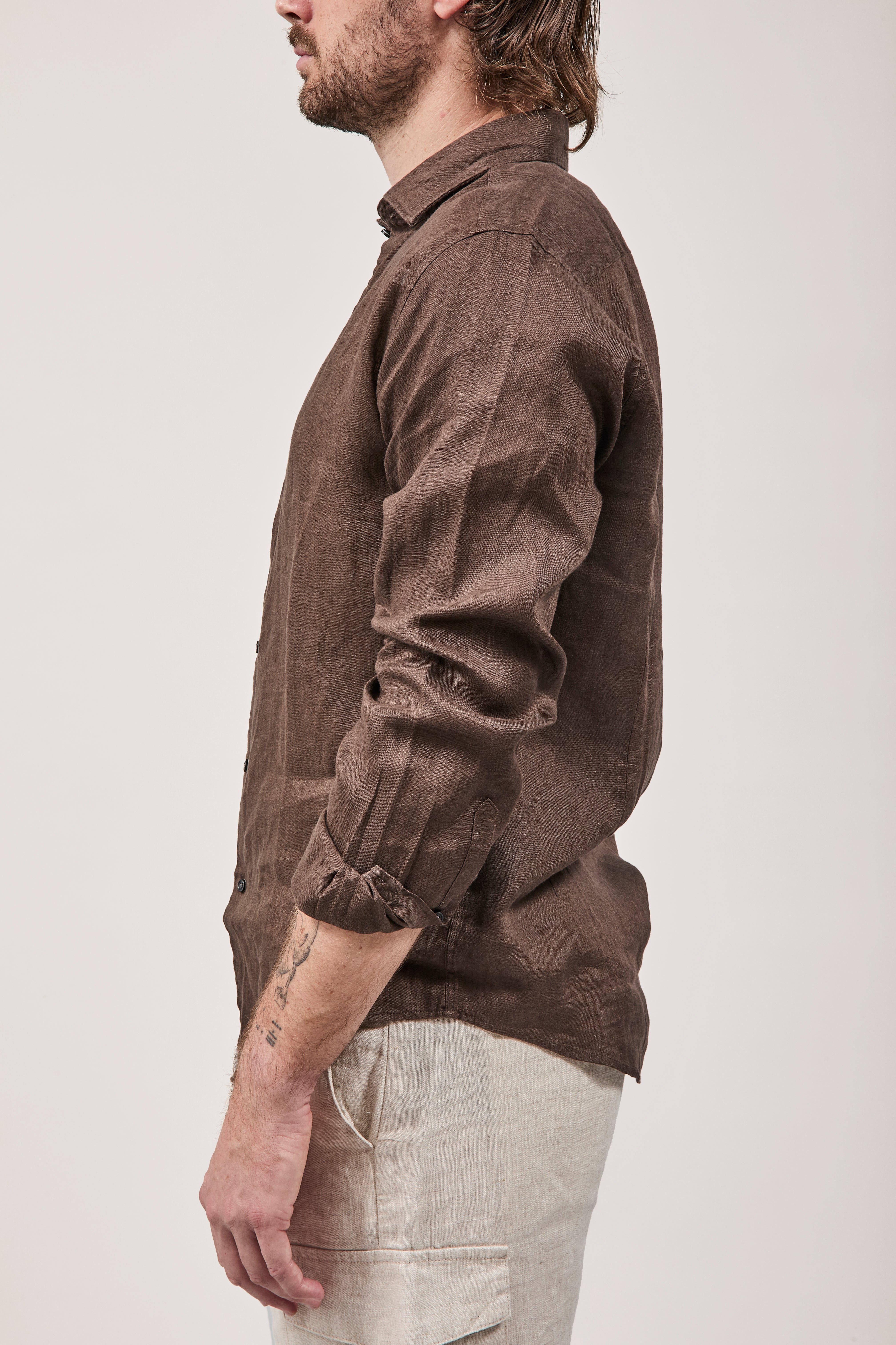 Camicia Berna Lino Cioccolato 448