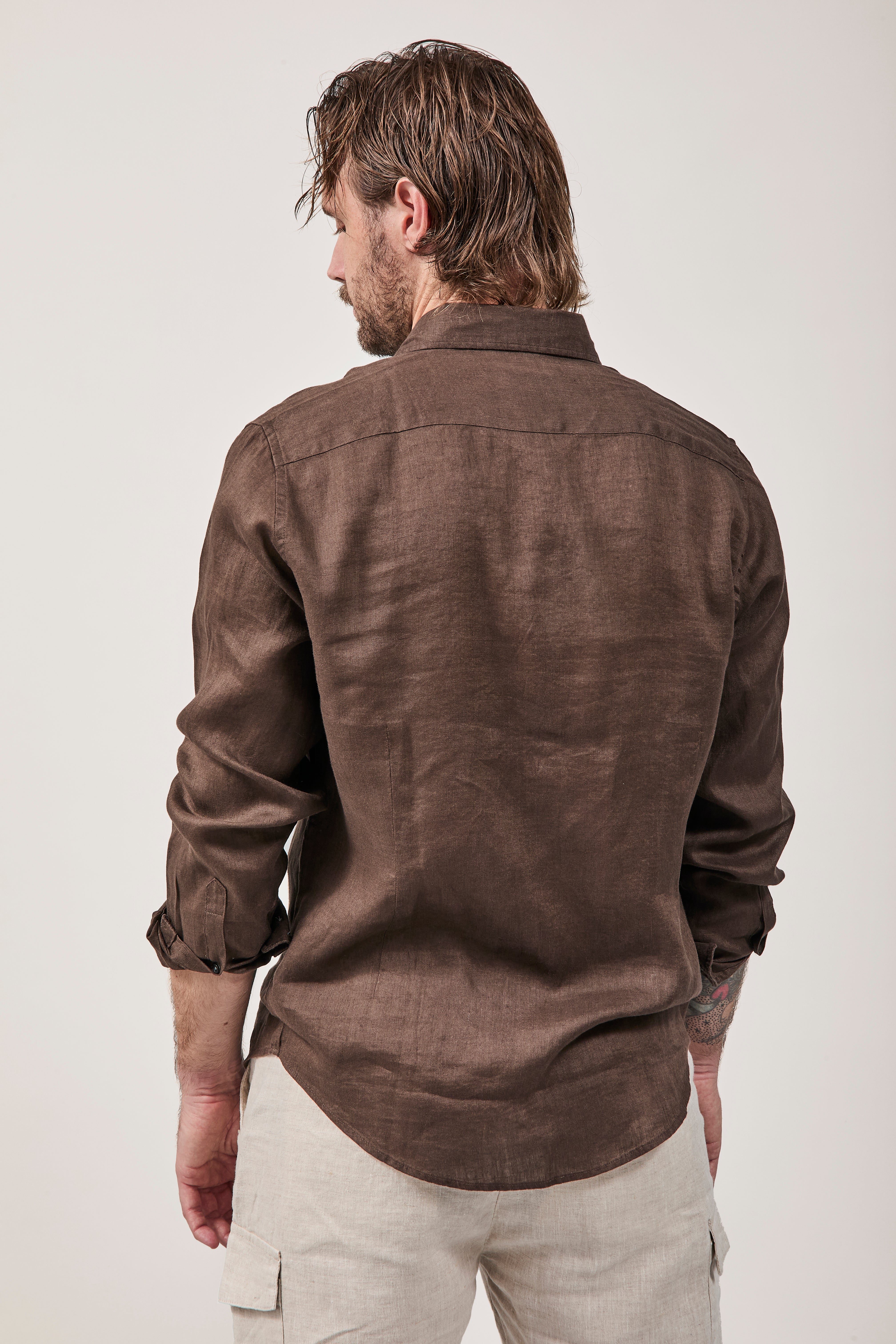 Camicia Berna Lino Cioccolato 448