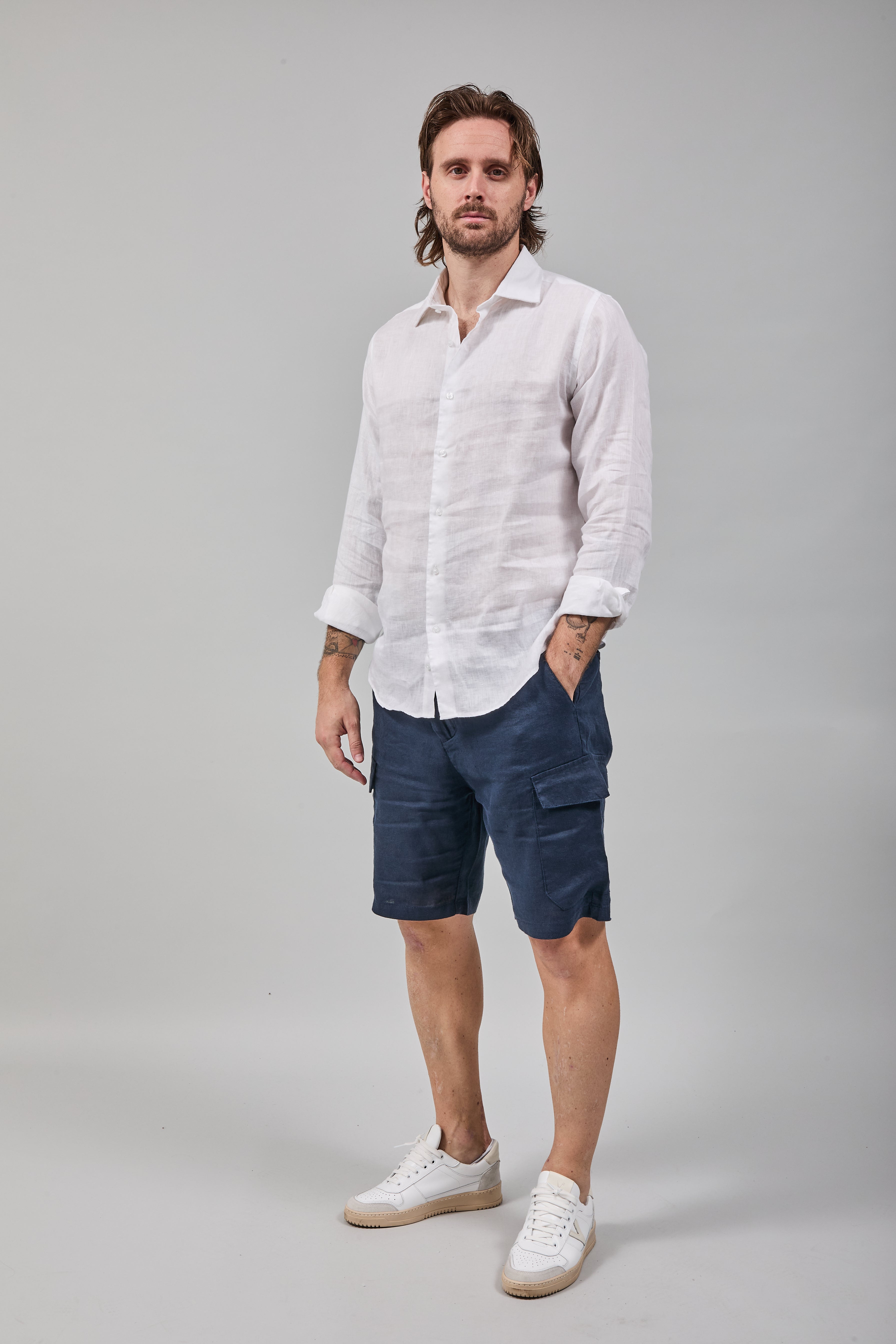 Camicia Berna Lino Bianca 448