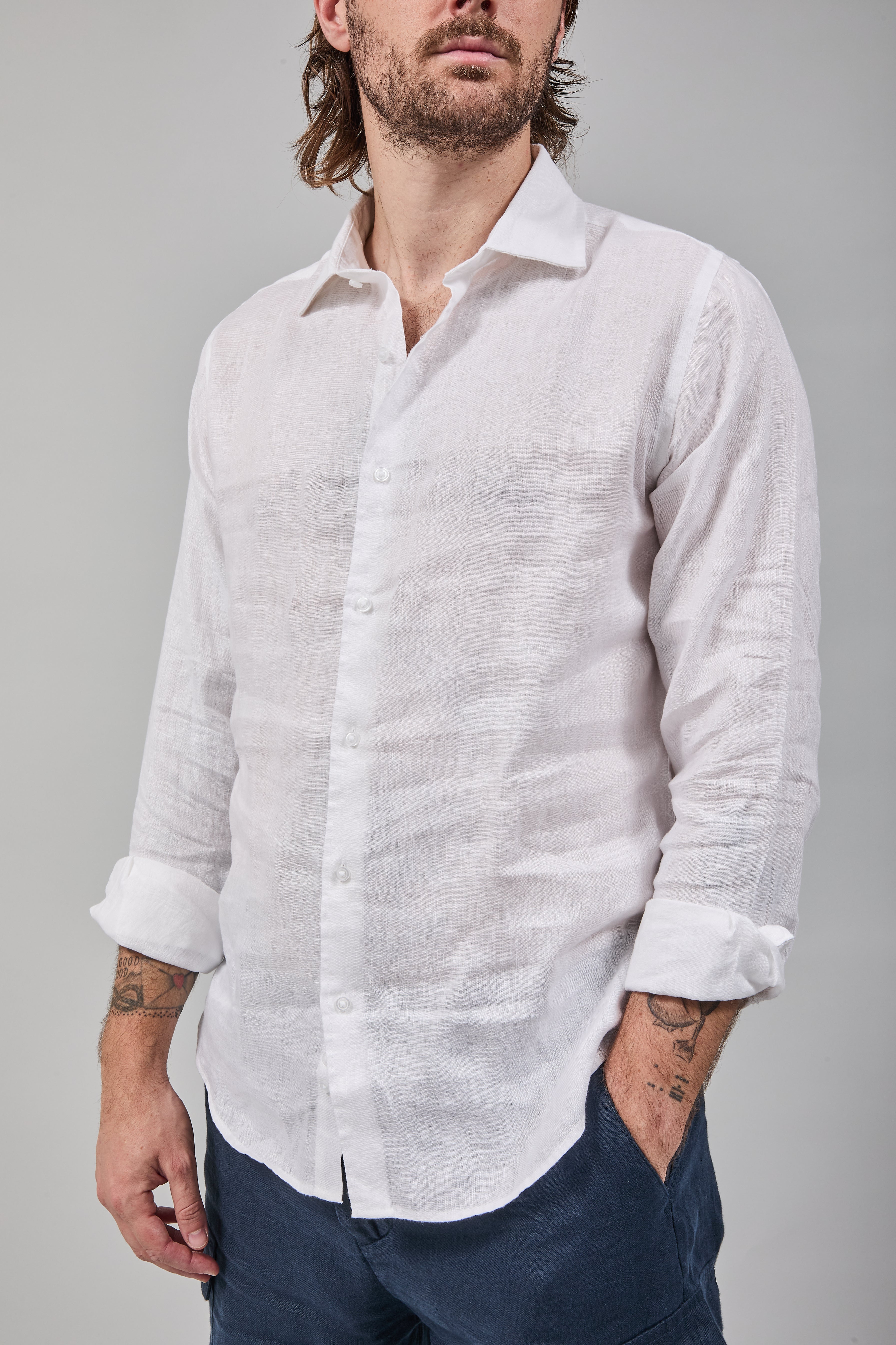 Camicia Berna Lino Bianca 448